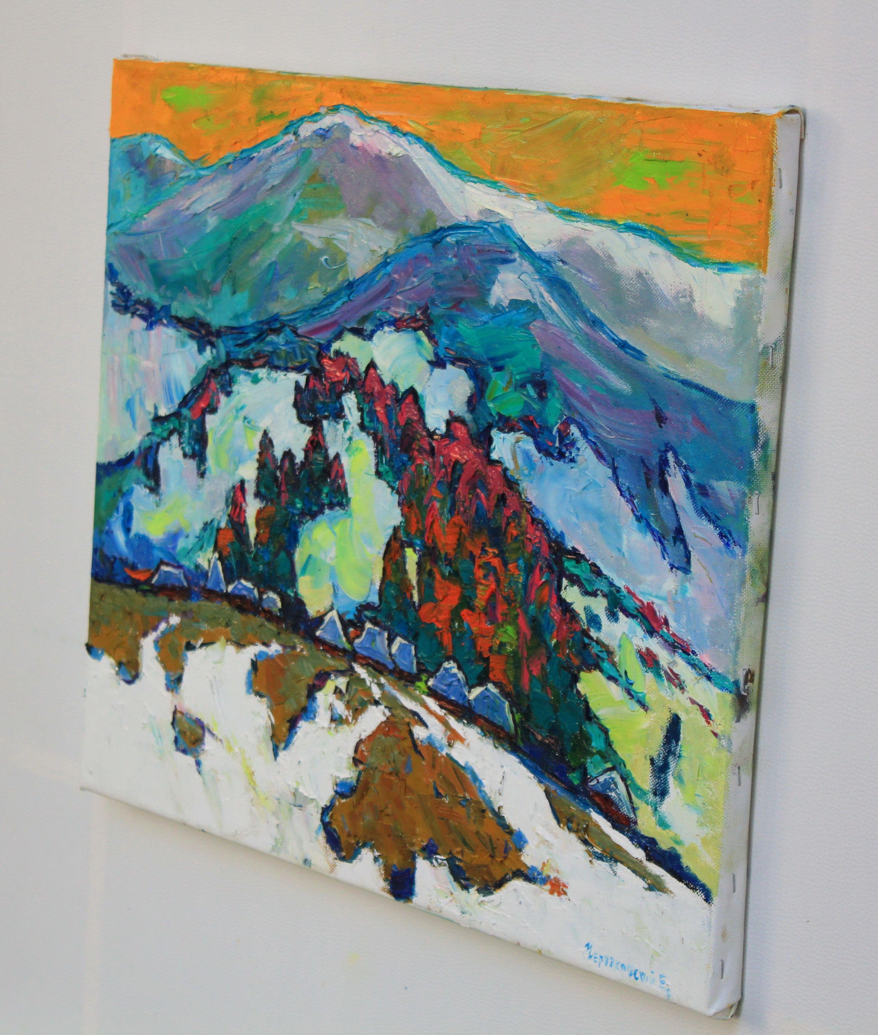 winter in the mountains, Painting, Oil on Canvas For Sale 2