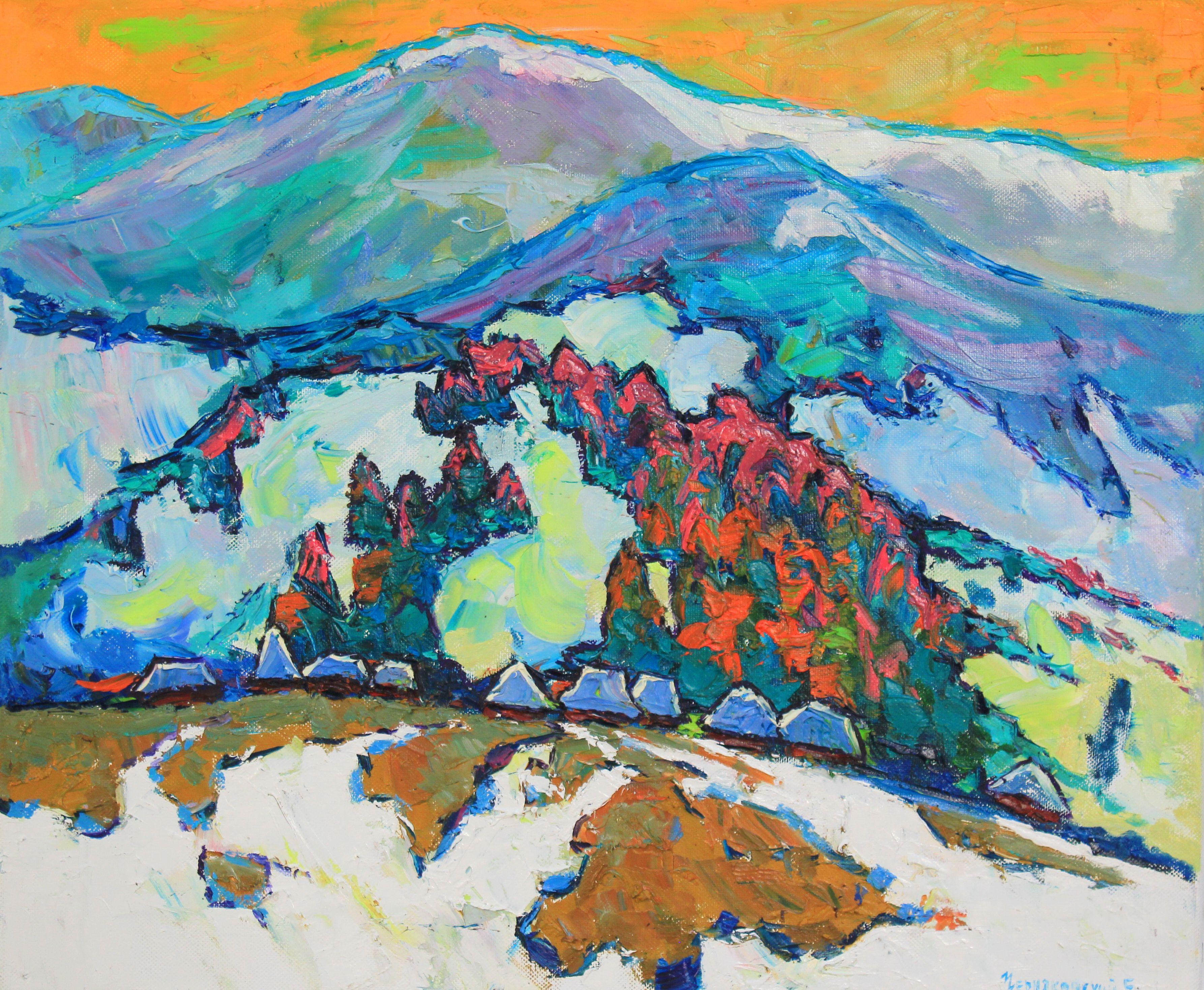 Original Oil painting by Ukrainian artist Evgeny Chernyakovsky    "  winter in the mountains  "  50.0 X 60.0 CM / 19.6 X 23.6 IN  HIGH QUALITY oil on canvas  Signed on the front and back  Dated 2020  Good condition  GUARANTEE OF AUTHENTICITY   ::