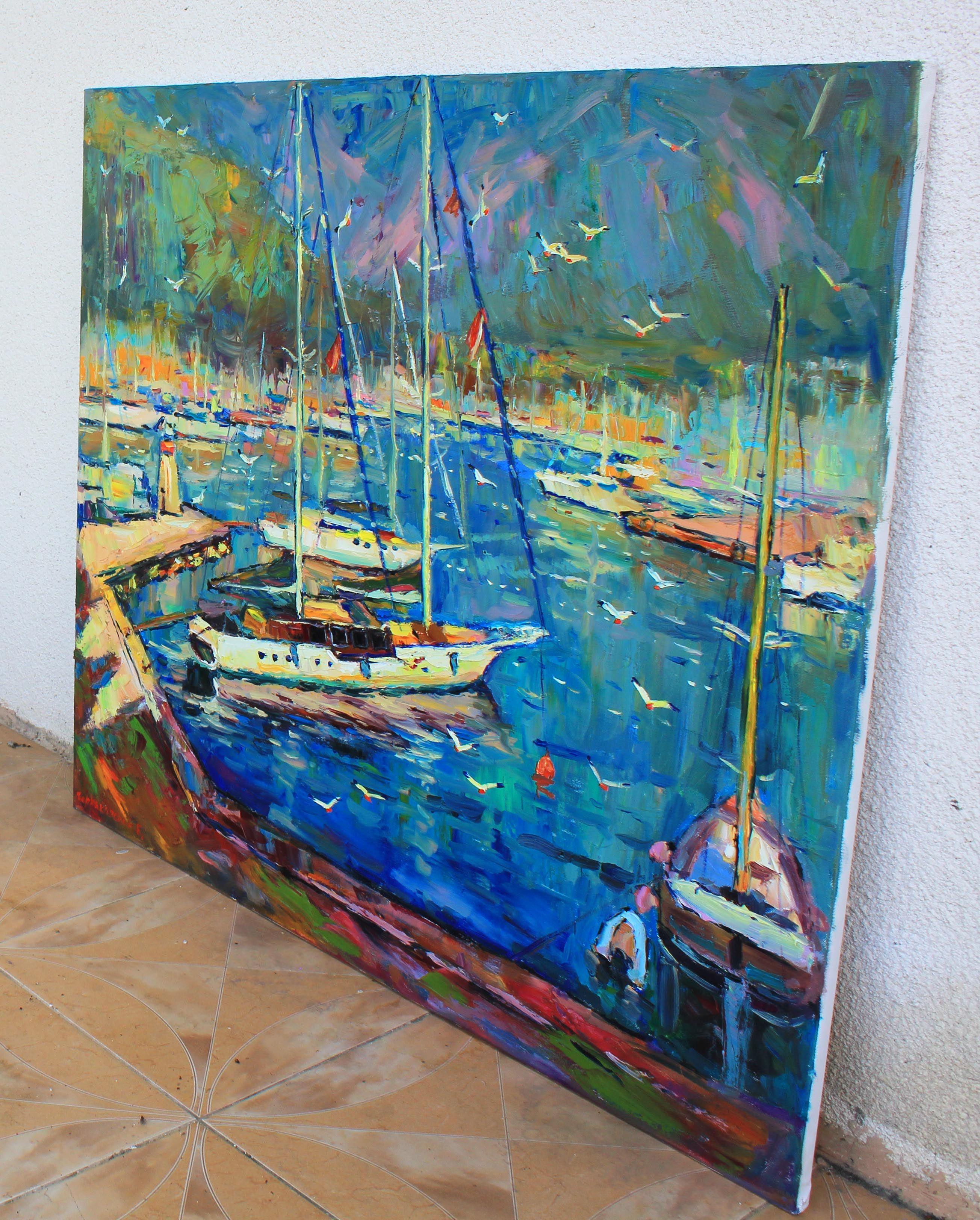Yachts, peinture, huile sur toile - Impressionnisme Painting par Evgeny Chernyakovsky