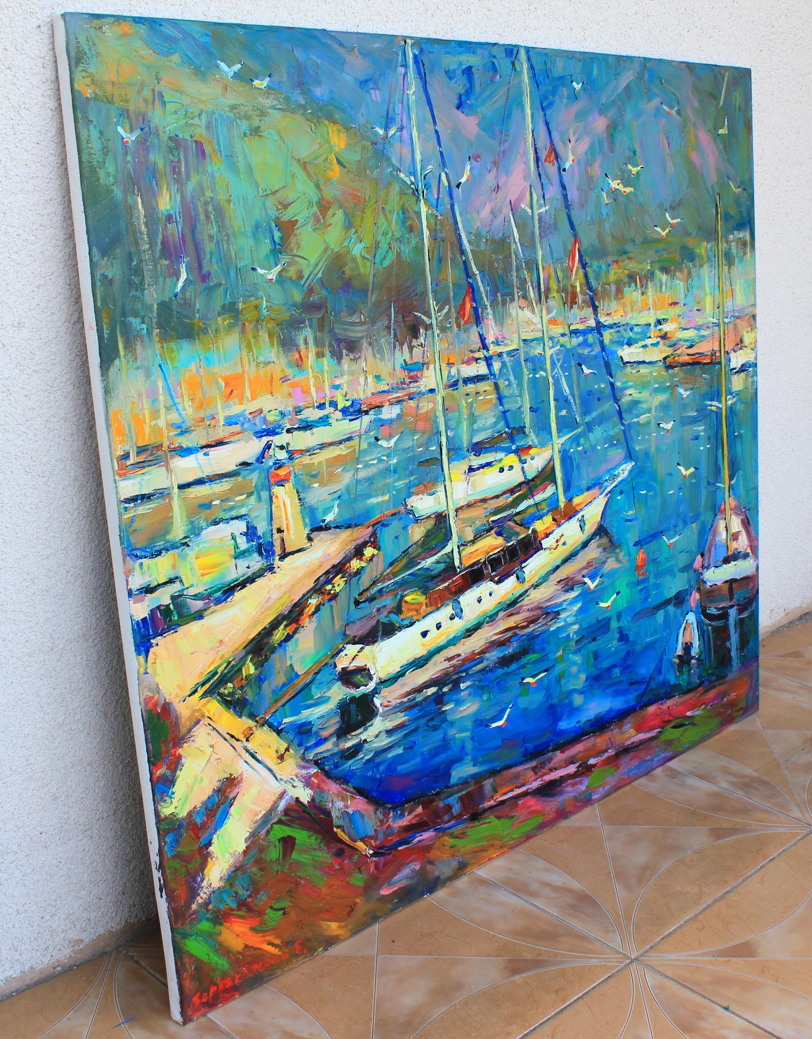 Yachts, Painting, Oil on Canvas For Sale 2