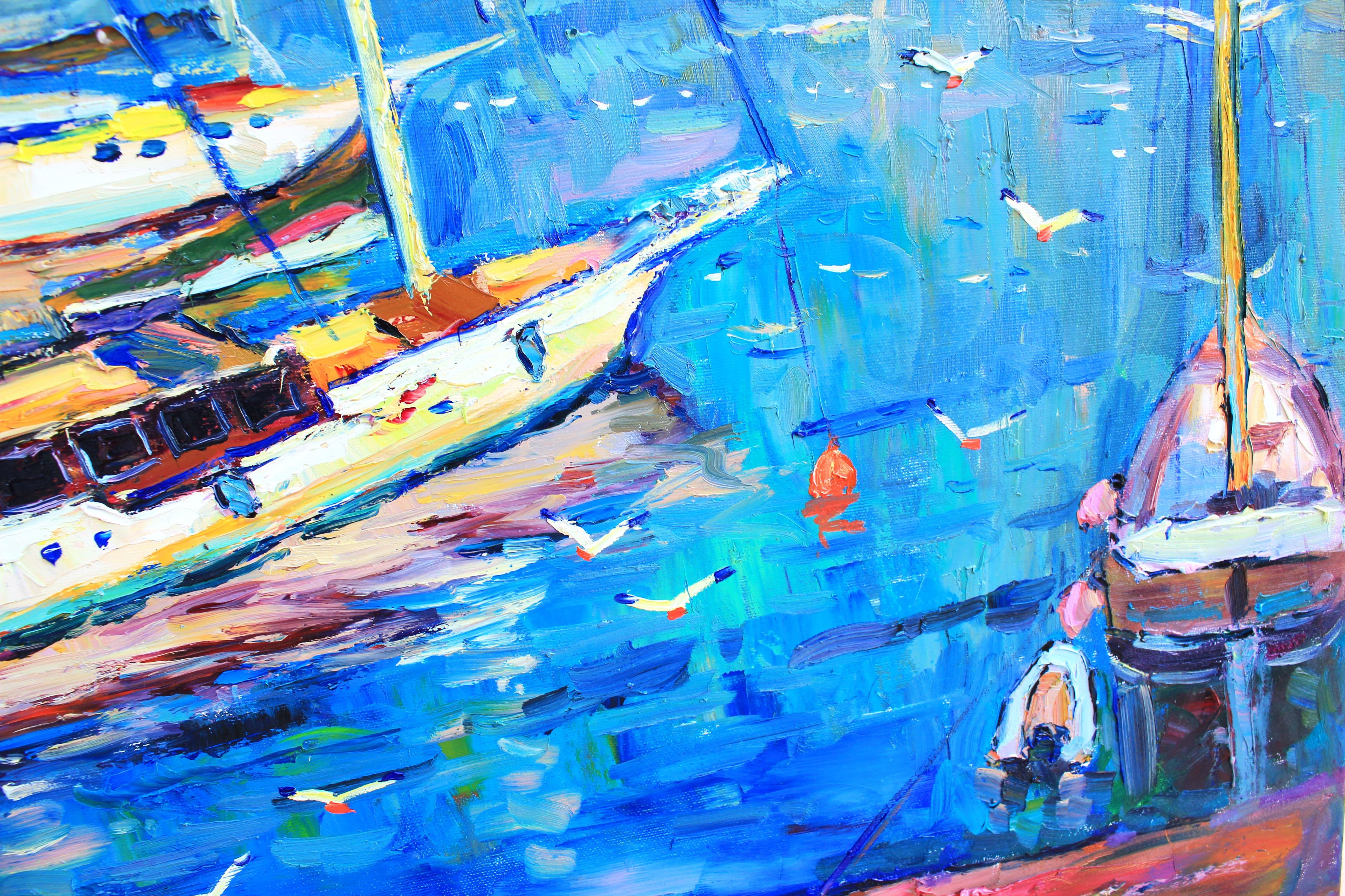 Yachts, Painting, Oil on Canvas For Sale 3