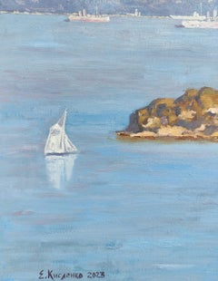 View of the sea harbor Landscape Impressionist Oil painting by Evgeny Kislenko