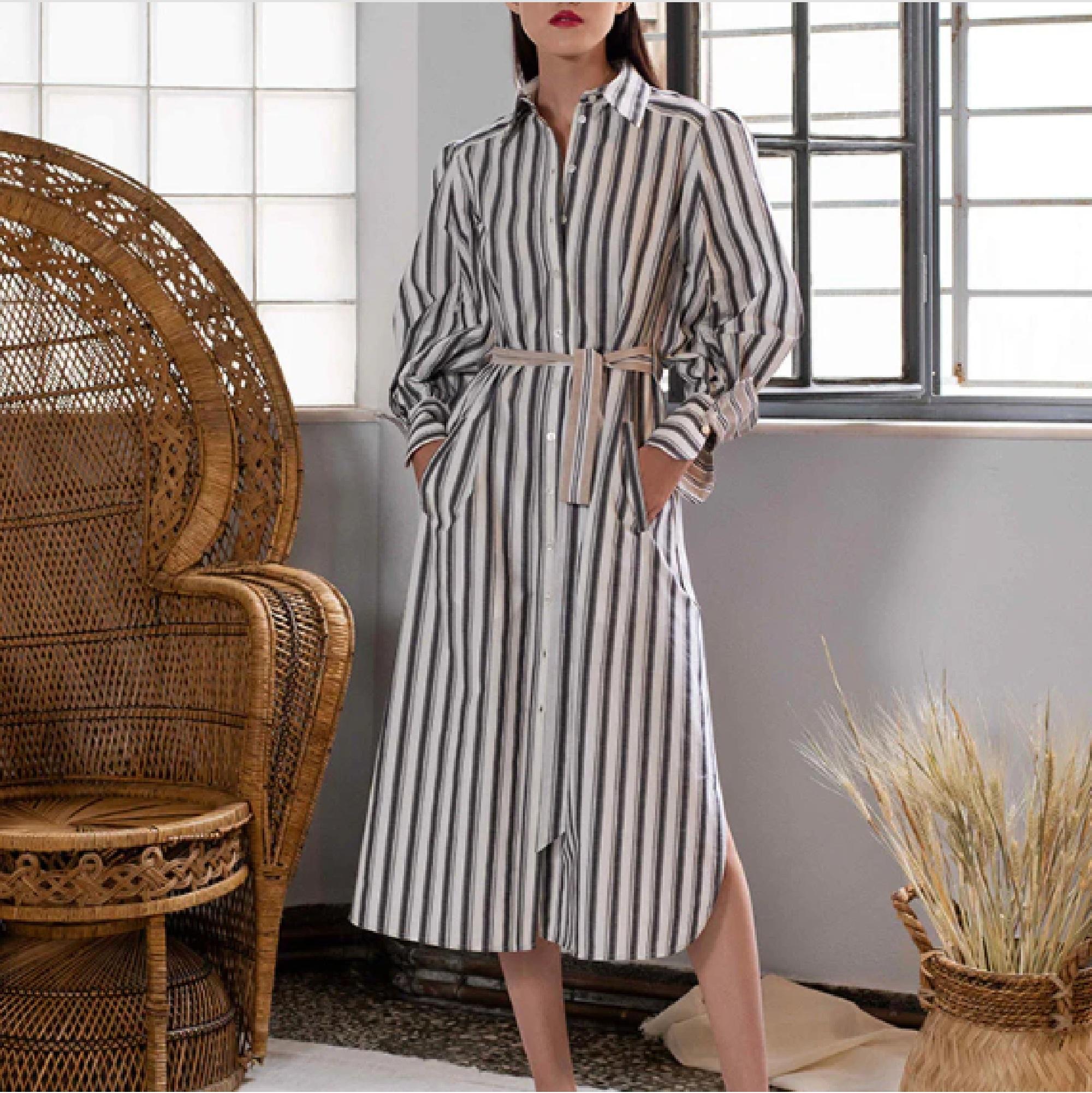 Evi Grintela Resort 2022 Bata FR38 Vestido camisero de algodón a rayas Eliot UK10 US8 en venta 5