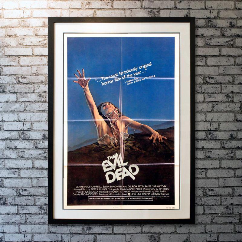 Evil Dead, Unframed Poster, 1983

Original One Sheet (27 x 41 inches). Cult horror classic, directed by Sam Raimi. Five friends travel to a cabin in the woods, where they unknowingly release flesh-possessing demons.

Year: 1983 
Nationality: