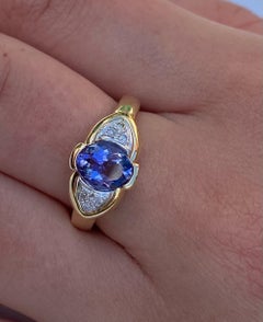 "Evil Eye" 1.23ct Oval Cut Tanzanite and Diamond and 14K Yellow Gold Ring