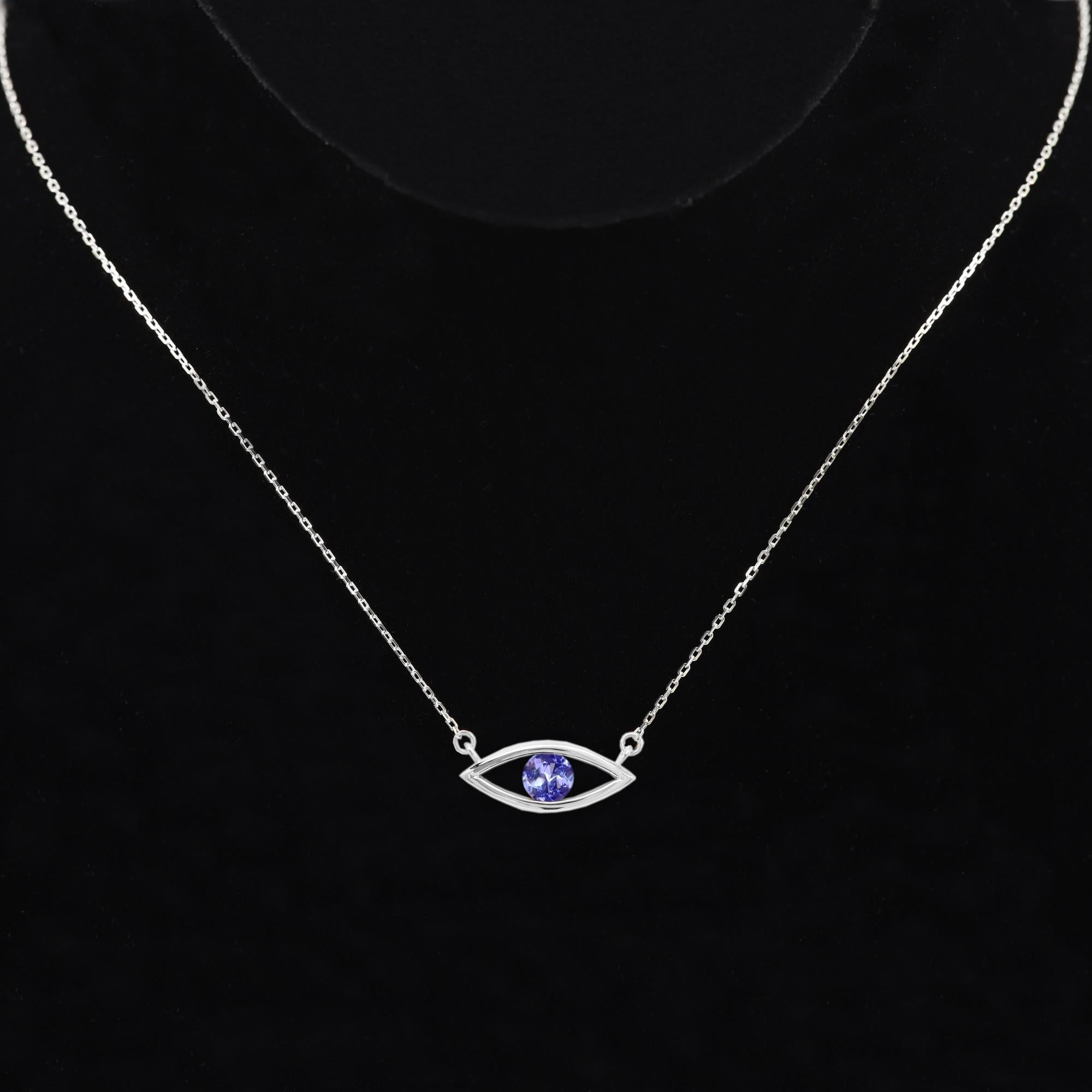 Evil Eye 14 Karat December Birthstone Purple Tanzanite Necklace Purple Eye For Sale 5
