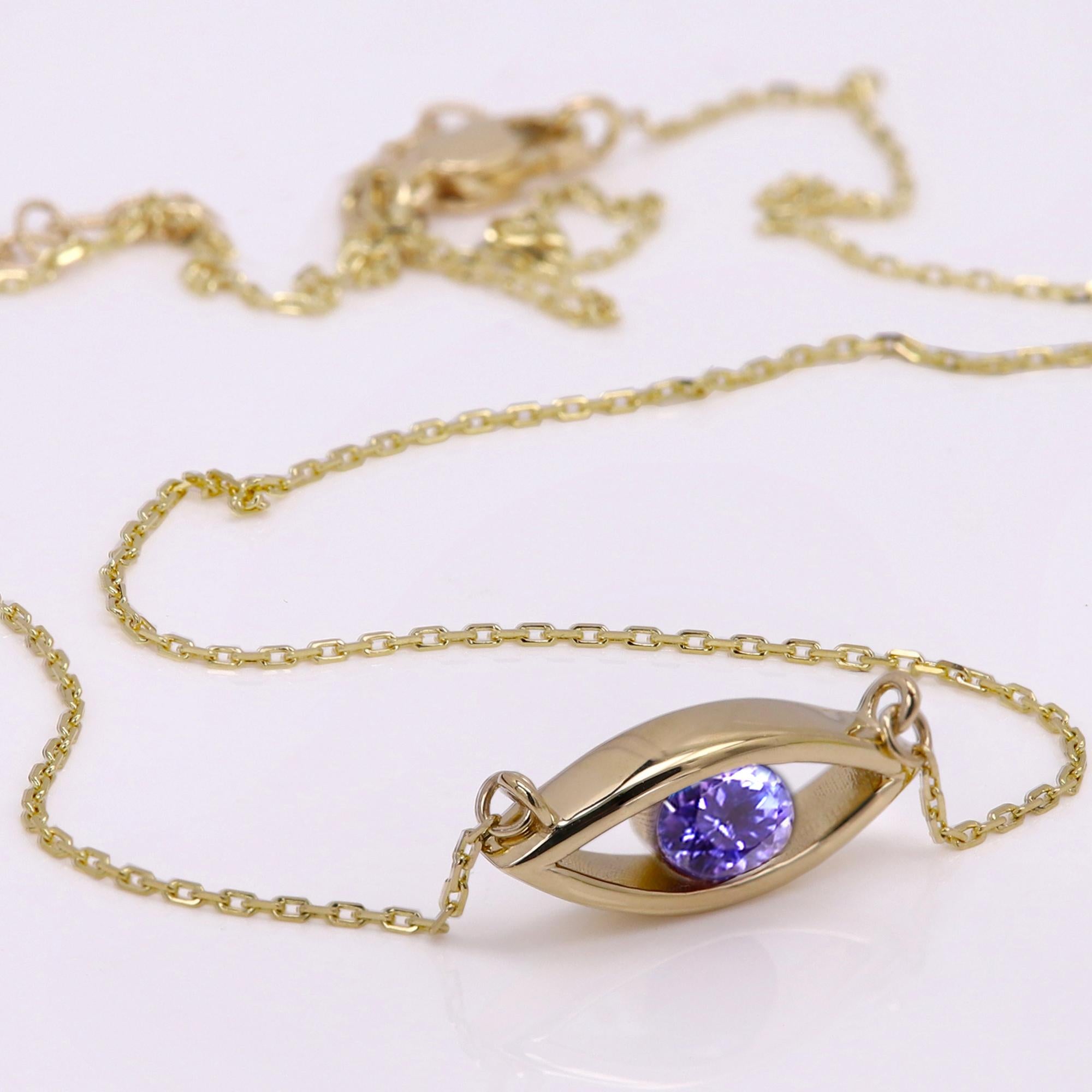 Evil Eye 14 Karat December Birthstone Purple Tanzanite Necklace Purple Eye For Sale 7