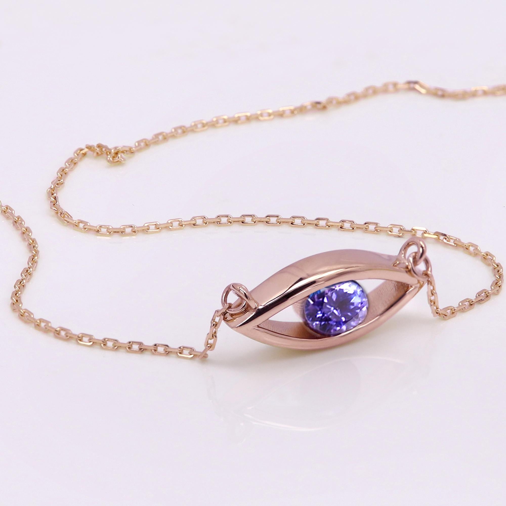 Evil Eye 14 Karat December Birthstone Purple Tanzanite Necklace Purple Eye For Sale 8