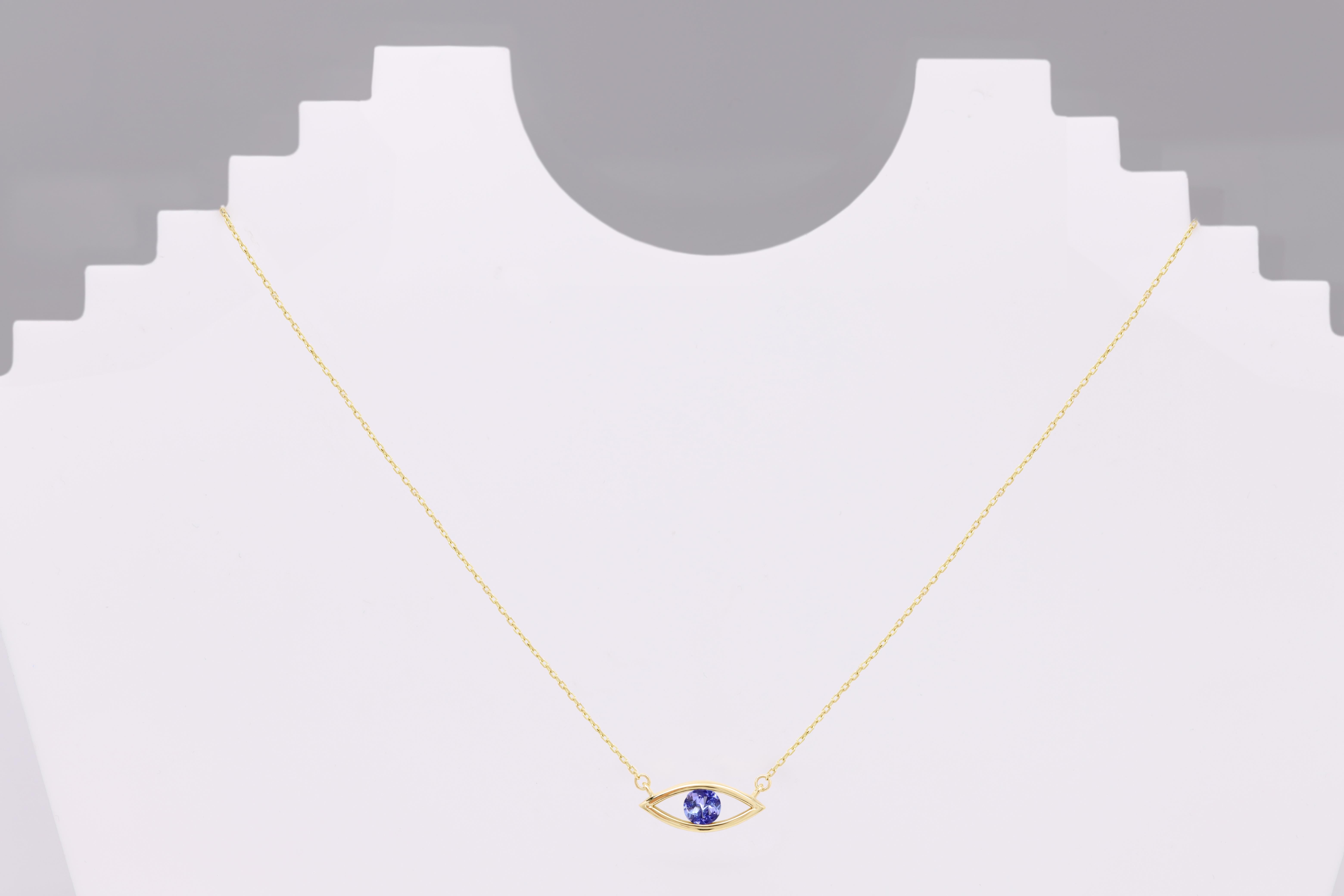 Evil Eye 14 Karat December Birthstone Purple Tanzanite Necklace Purple Eye For Sale 9