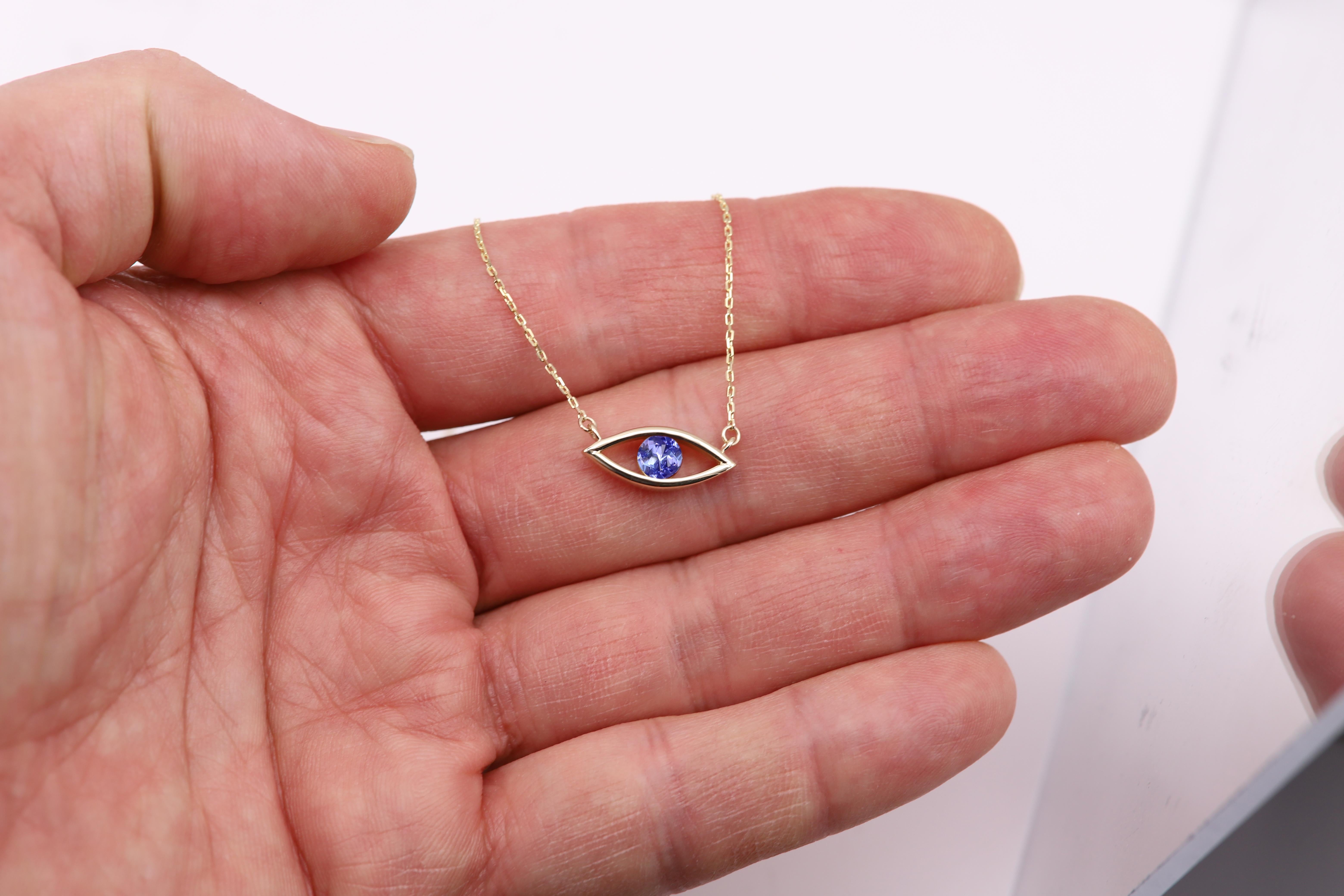 Evil Eye 14 Karat December Birthstone Purple Tanzanite Necklace Purple Eye For Sale 10
