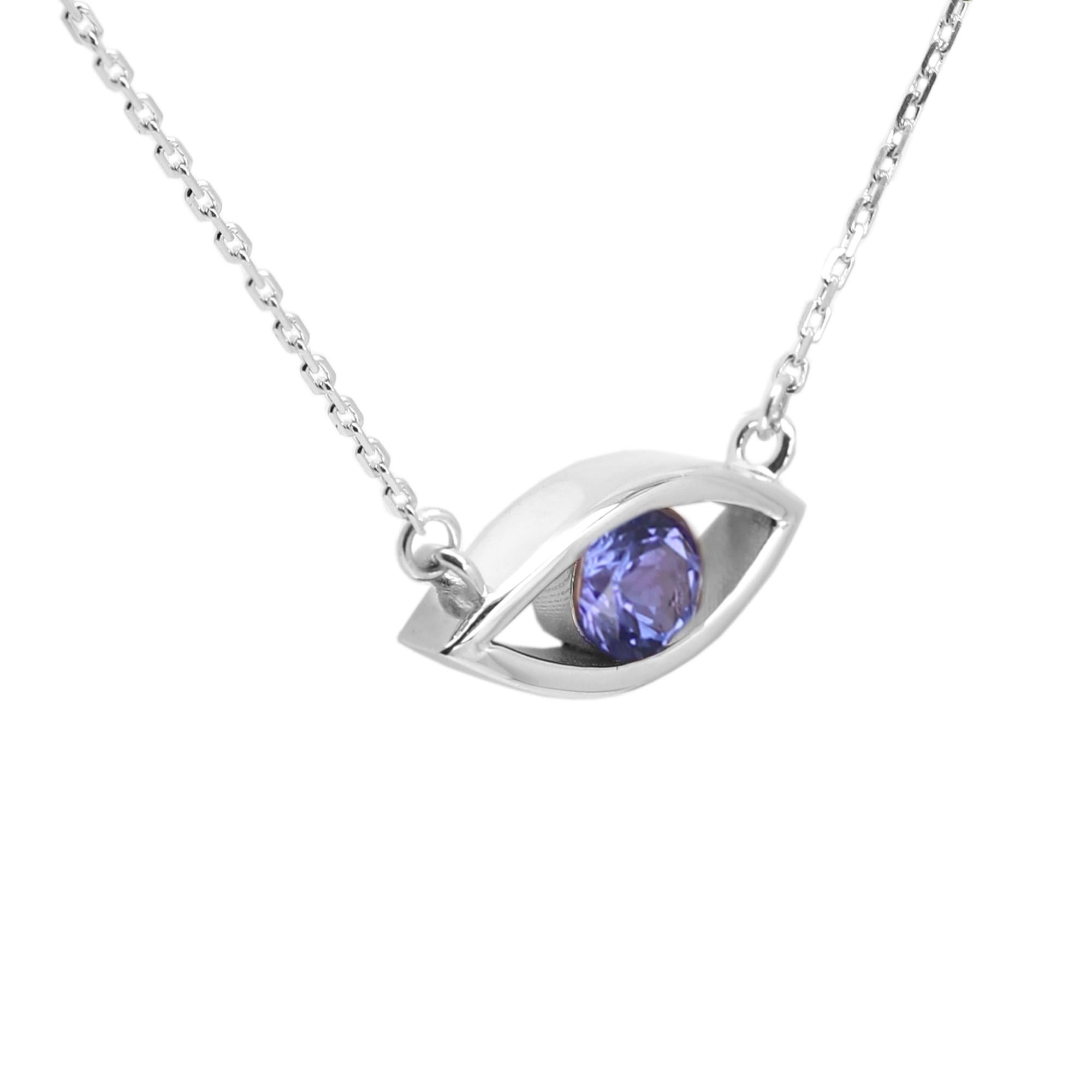 Women's Evil Eye 14 Karat December Birthstone Purple Tanzanite Necklace Purple Eye For Sale