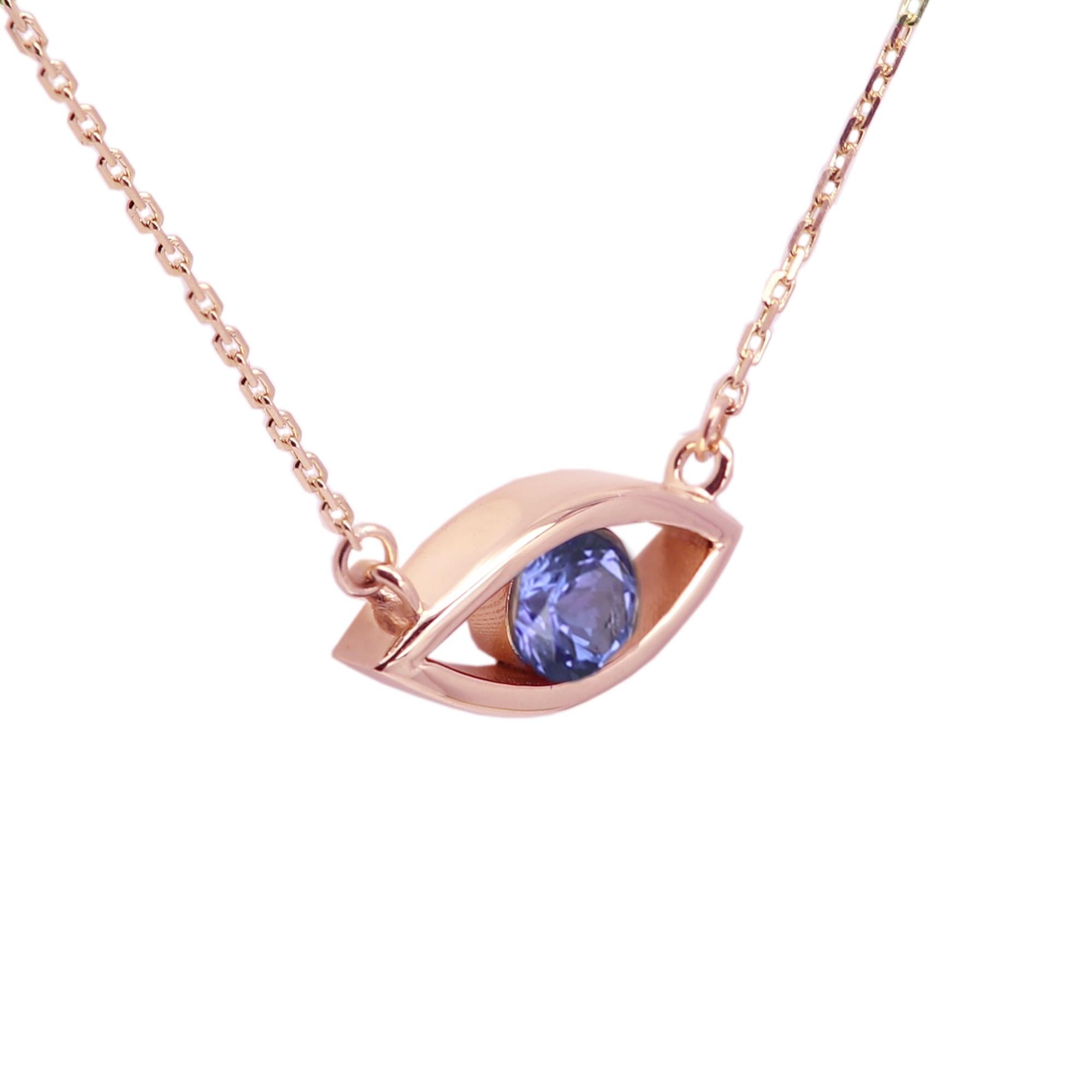 Evil Eye 14 Karat December Birthstone Purple Tanzanite Necklace Purple Eye For Sale 1