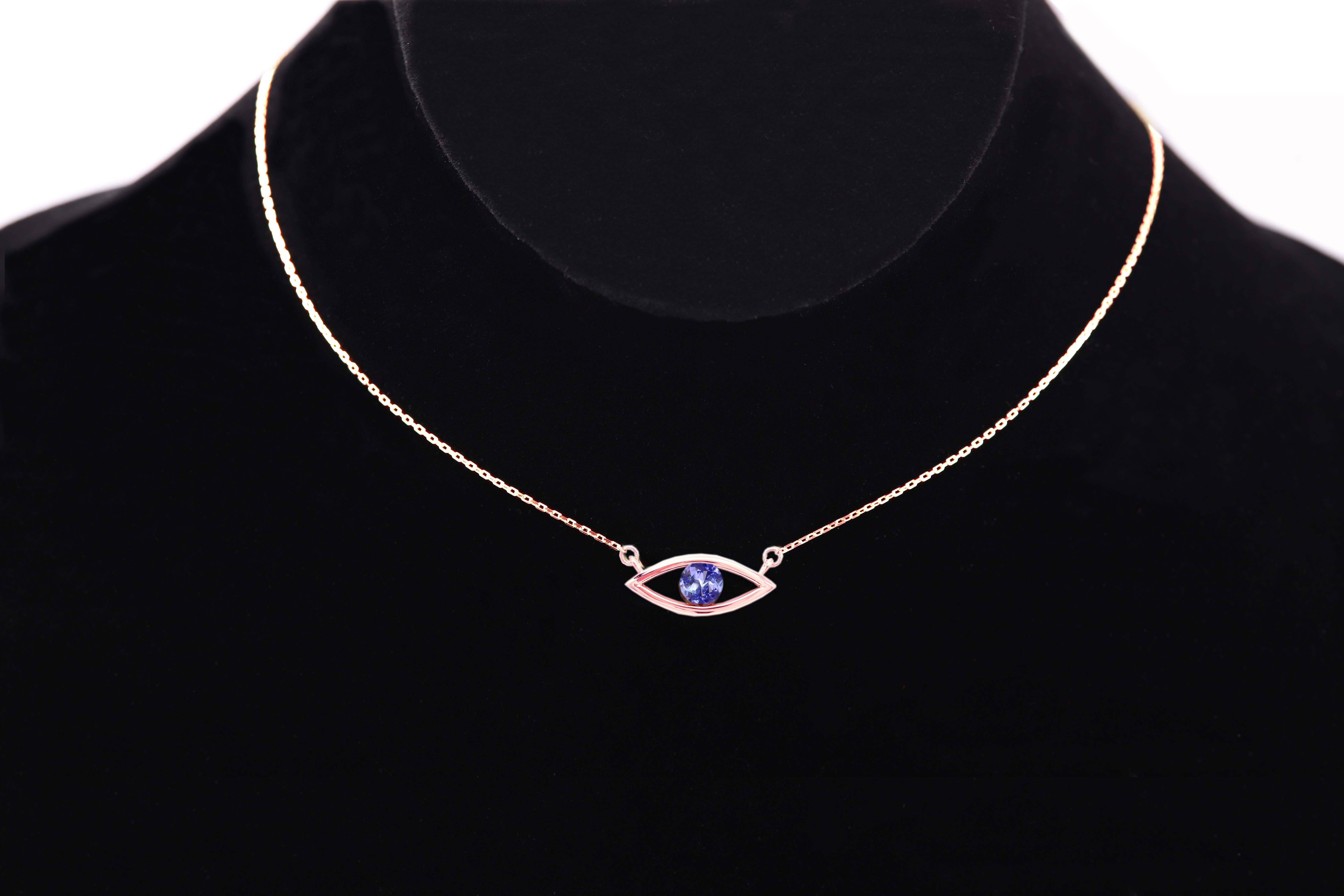 Evil Eye 14 Karat December Birthstone Purple Tanzanite Necklace Purple Eye For Sale 2