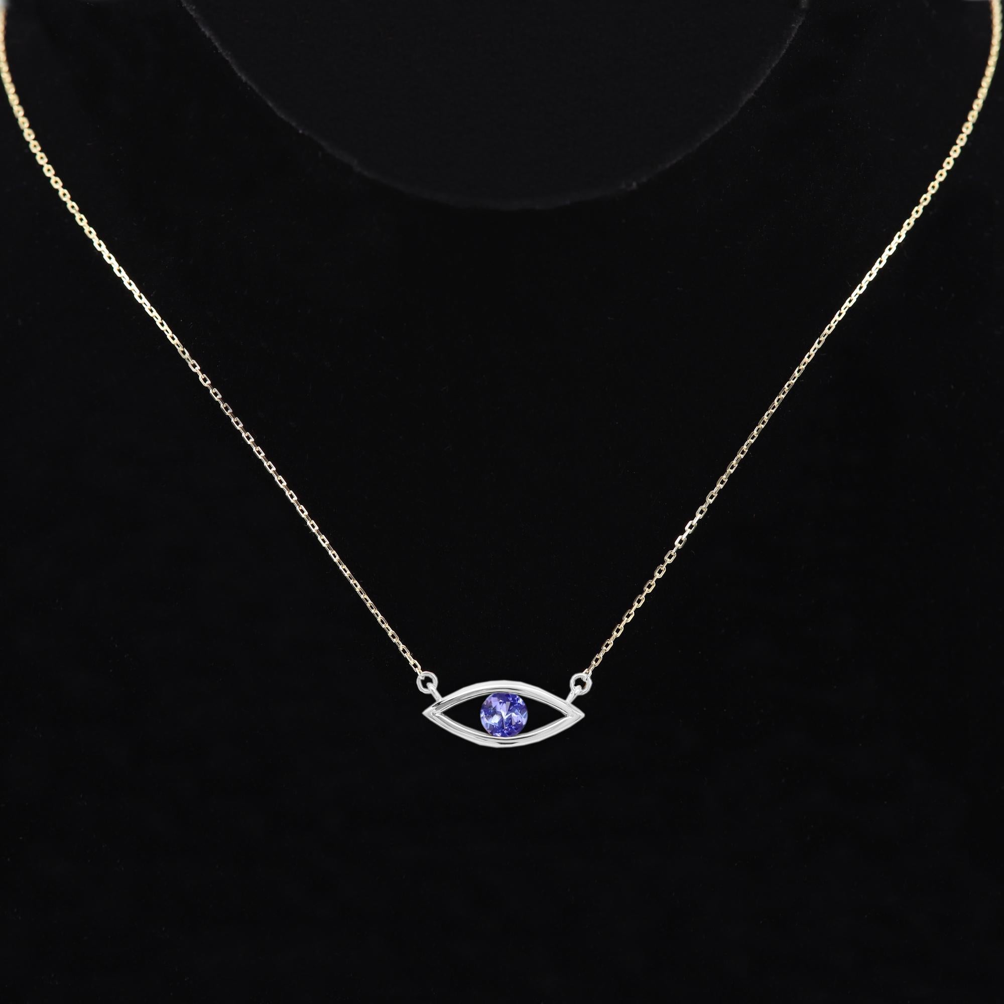 Evil Eye 14 Karat December Birthstone Purple Tanzanite Necklace Purple Eye For Sale 3