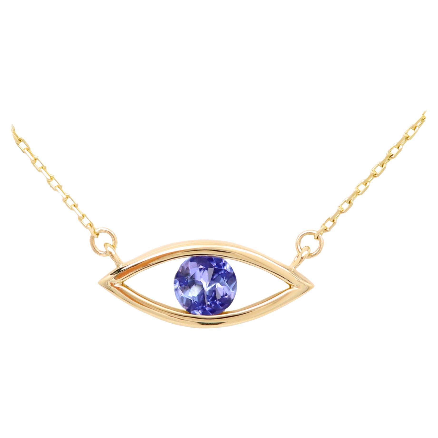 Evil Eye 14 Karat December Birthstone Purple Tanzanite Necklace Purple Eye For Sale