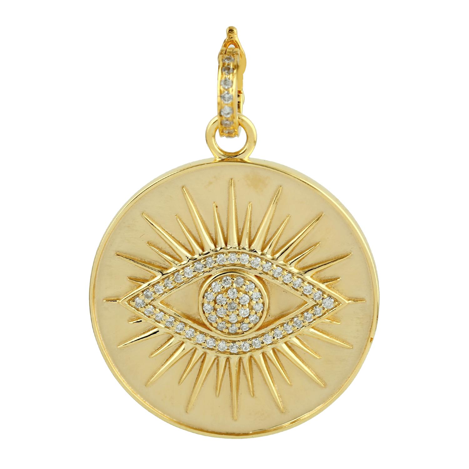 Modern Evil Eye 14 Karat Gold Charm Diamond Pendant Necklace For Sale