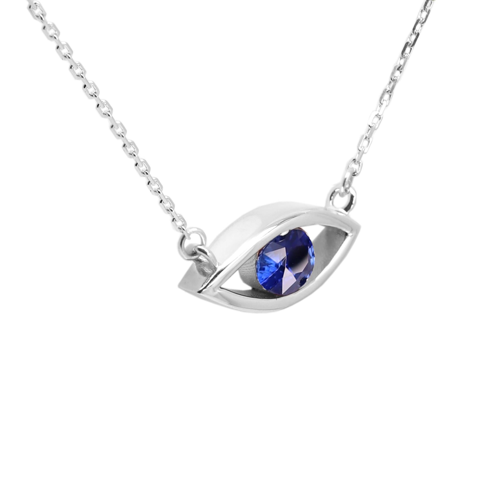 Evil Eye 14 Karat Personal Birthstone September Blue Sapphire Necklace Blue Eye For Sale 7