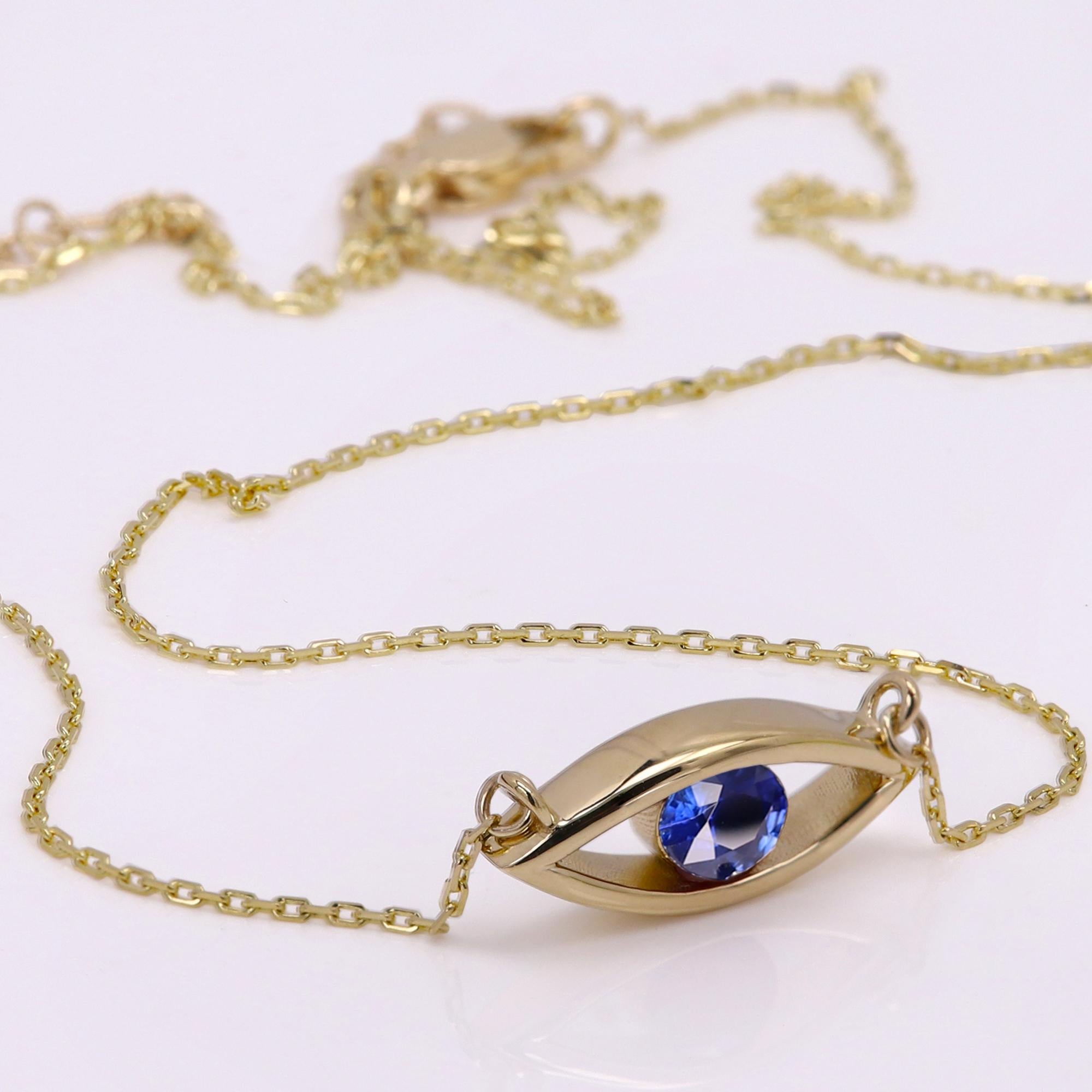 Evil Eye 14 Karat Personal Birthstone September Blue Sapphire Necklace Blue Eye For Sale 9