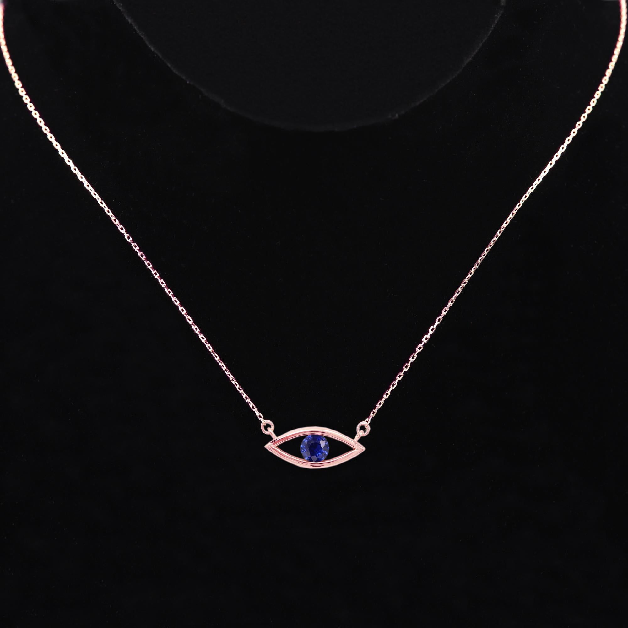 Women's Evil Eye 14 Karat Personal Birthstone September Blue Sapphire Necklace Blue Eye For Sale