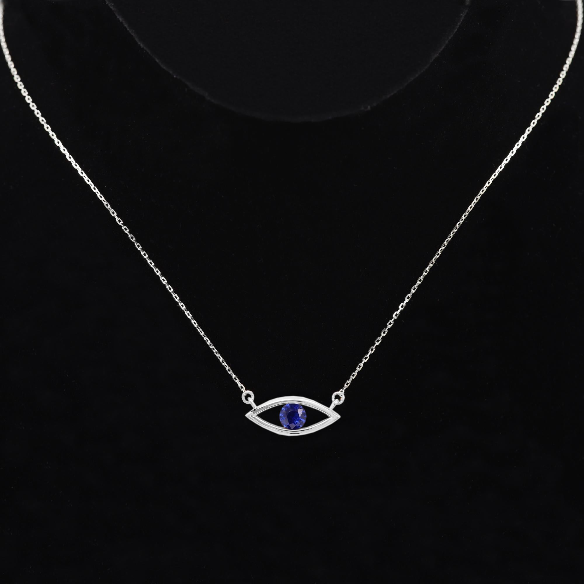 Evil Eye 14 Karat Personal Birthstone September Blue Sapphire Necklace Blue Eye For Sale 1