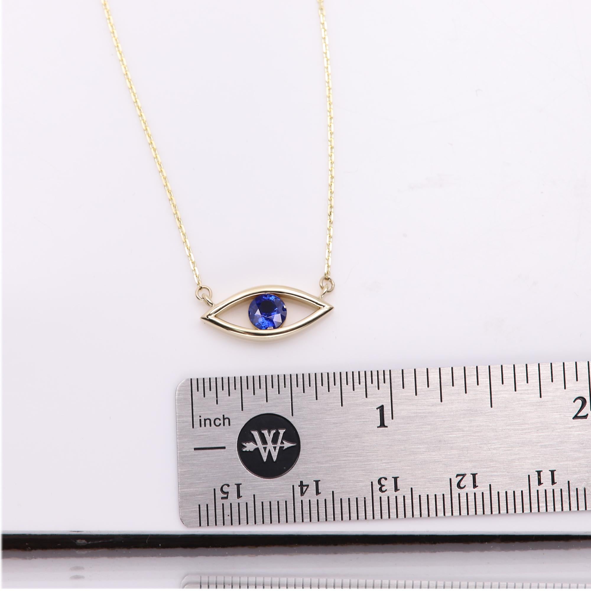 Evil Eye 14 Karat Personal Birthstone September Blue Sapphire Necklace Blue Eye For Sale 3