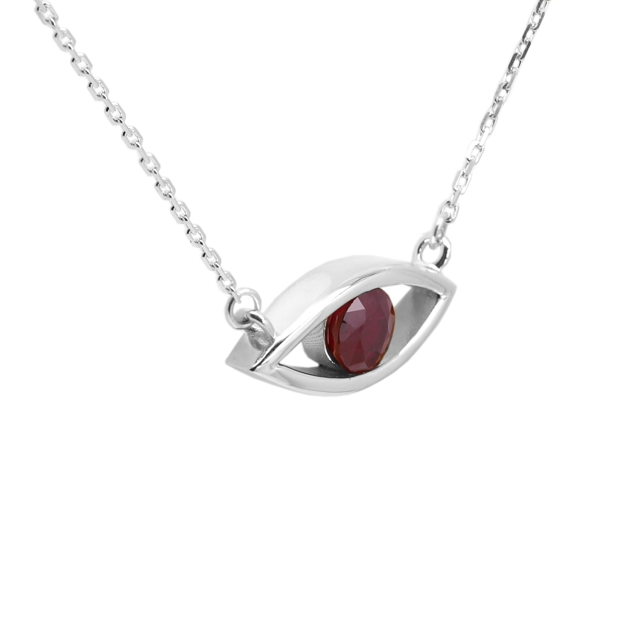 Evil Eye 14 Karat Personal Birthstone July Birthstone Red Gemstone Ruby Necklace (Collana in rubino) in vendita 5
