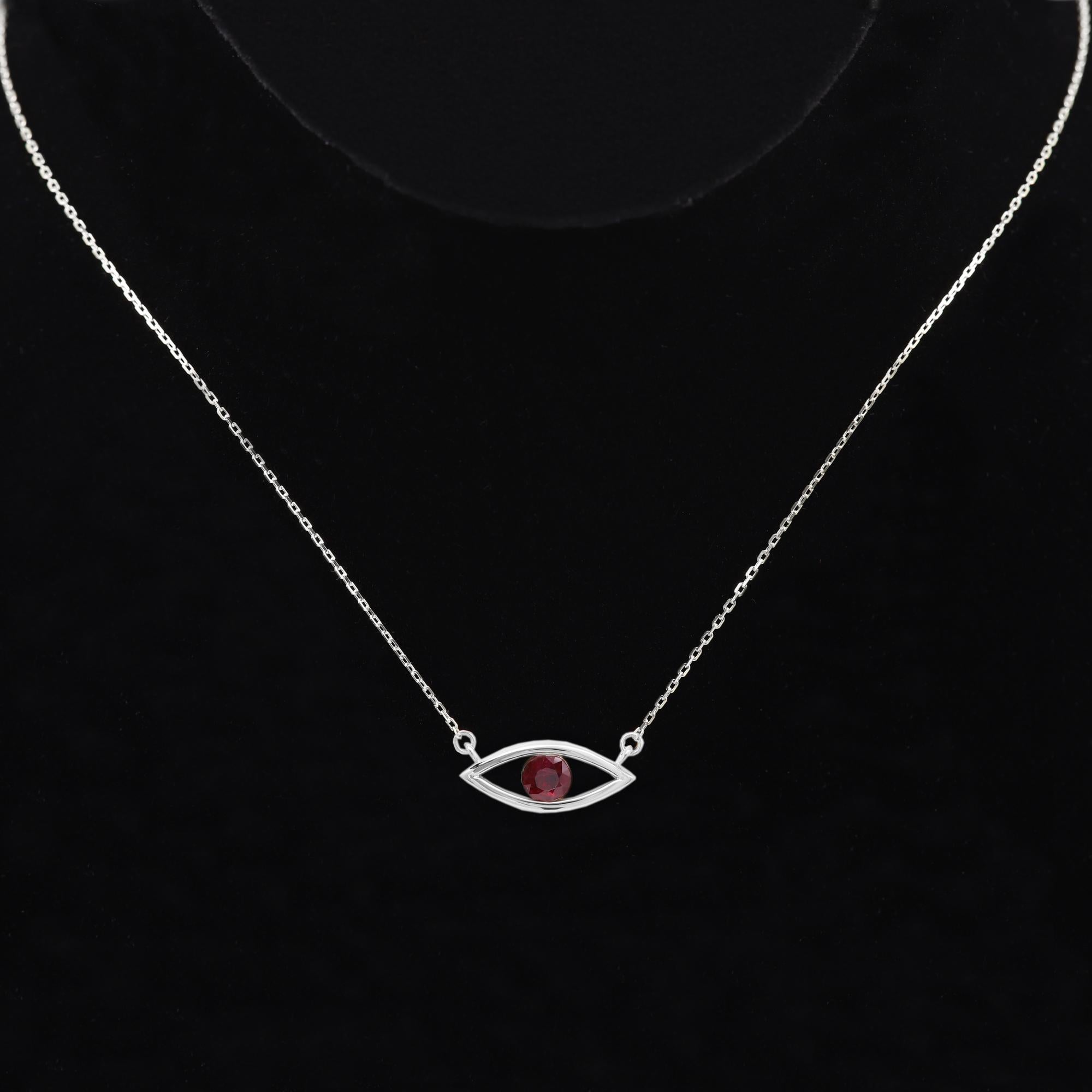 Evil Eye 14 Karat Personal Birthstone July Birthstone Red Gemstone Ruby Necklace (Collana in rubino) in vendita 12