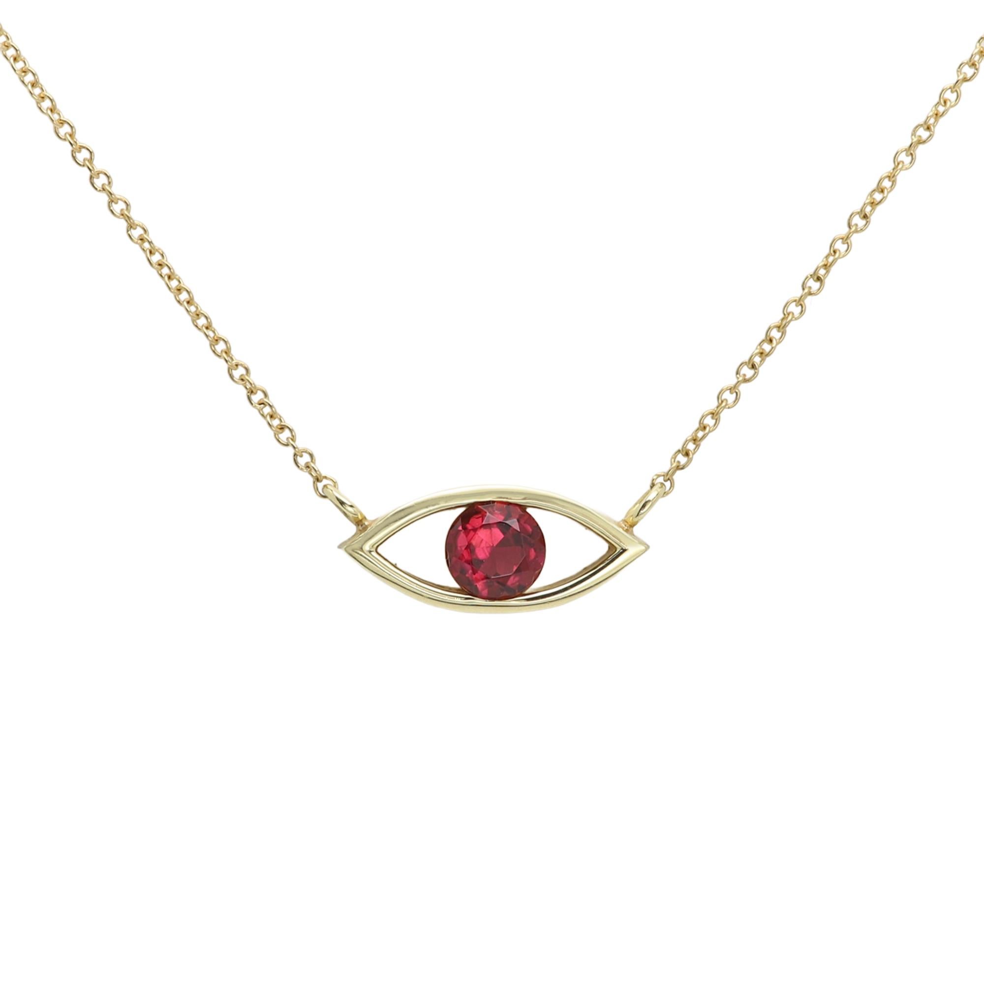 Evil Eye 18 Karat Yellow Gold Red Rubellite Gemstone Good Luck Red Pendant For Sale 9
