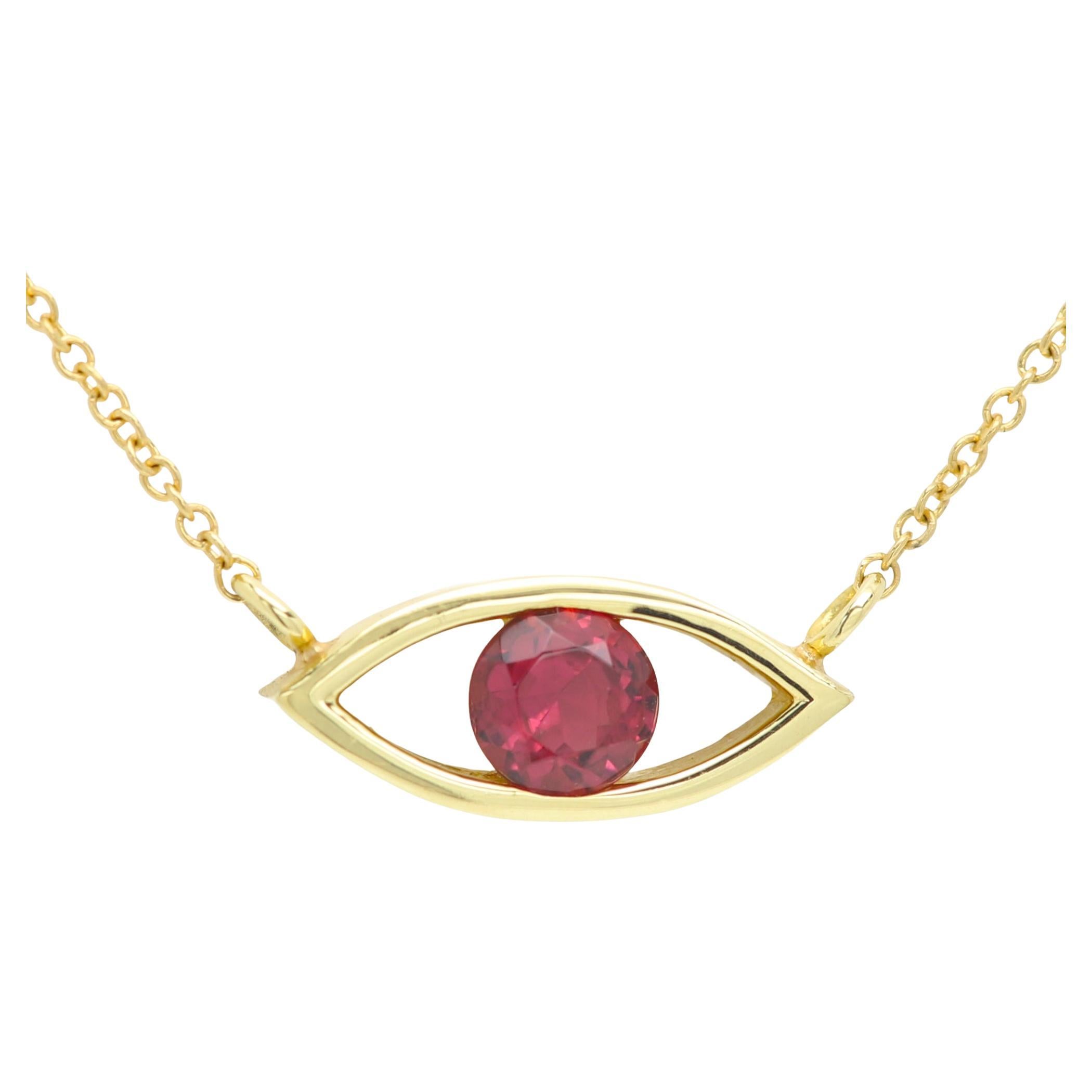 Pendentif rouge Good Luck Eye en or jaune 18 carats avec rubellite rouge