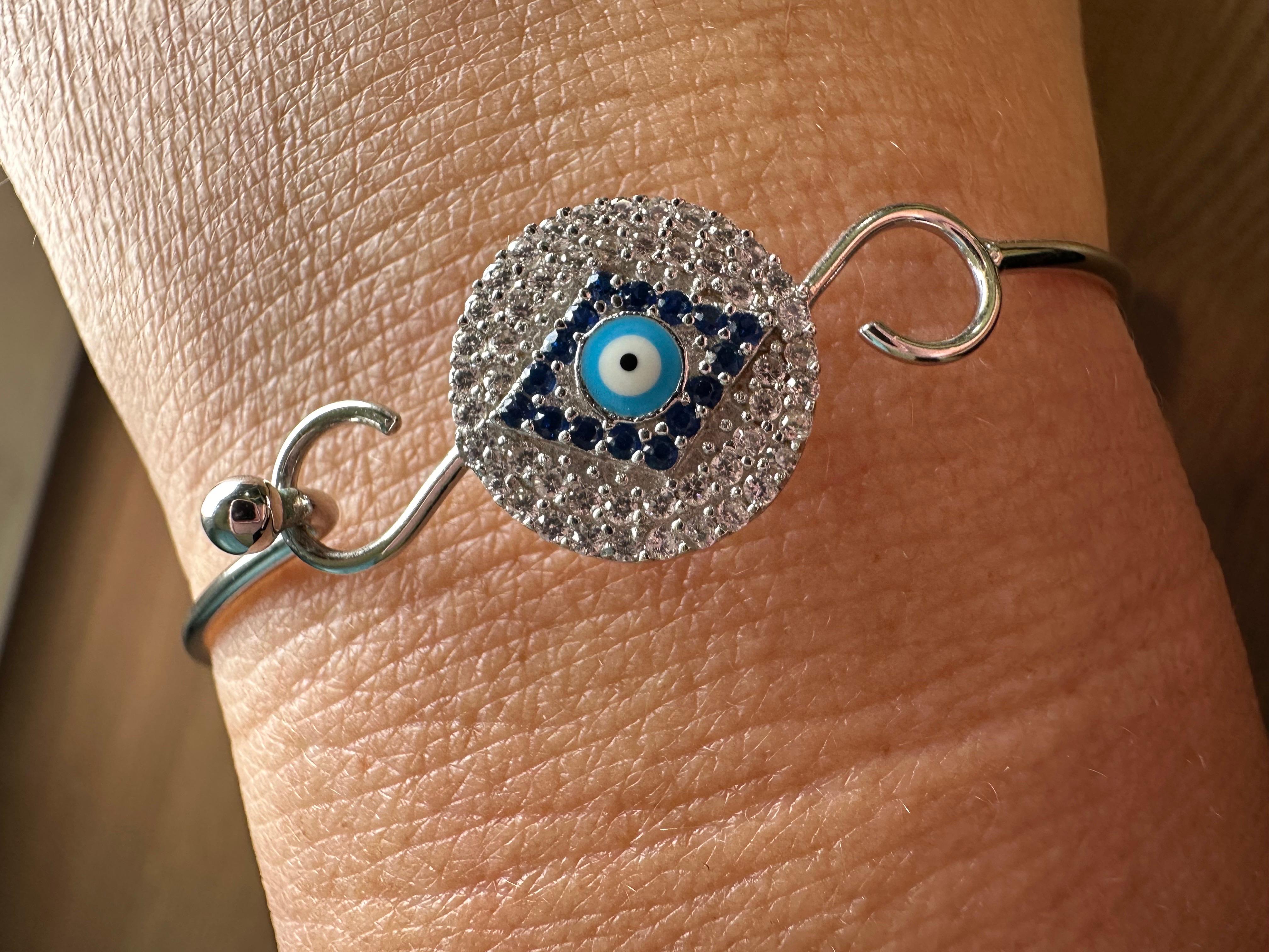 Women's or Men's Evil Eye bangle bracelet silver 925 modern style bracelet Valentines GIFT
