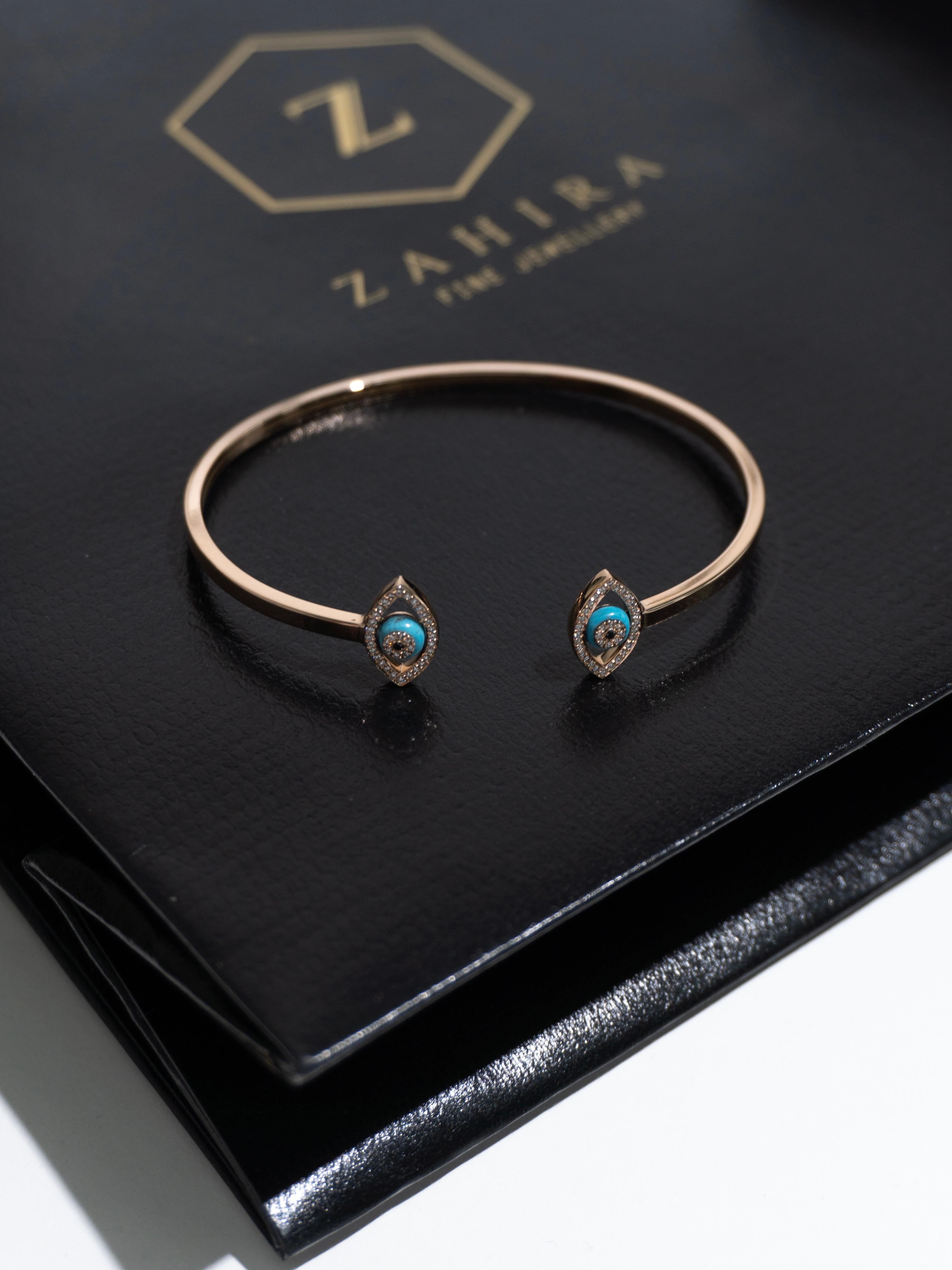 Bracelet jonc Evil Eye en or rose 18 carats Unisexe en vente