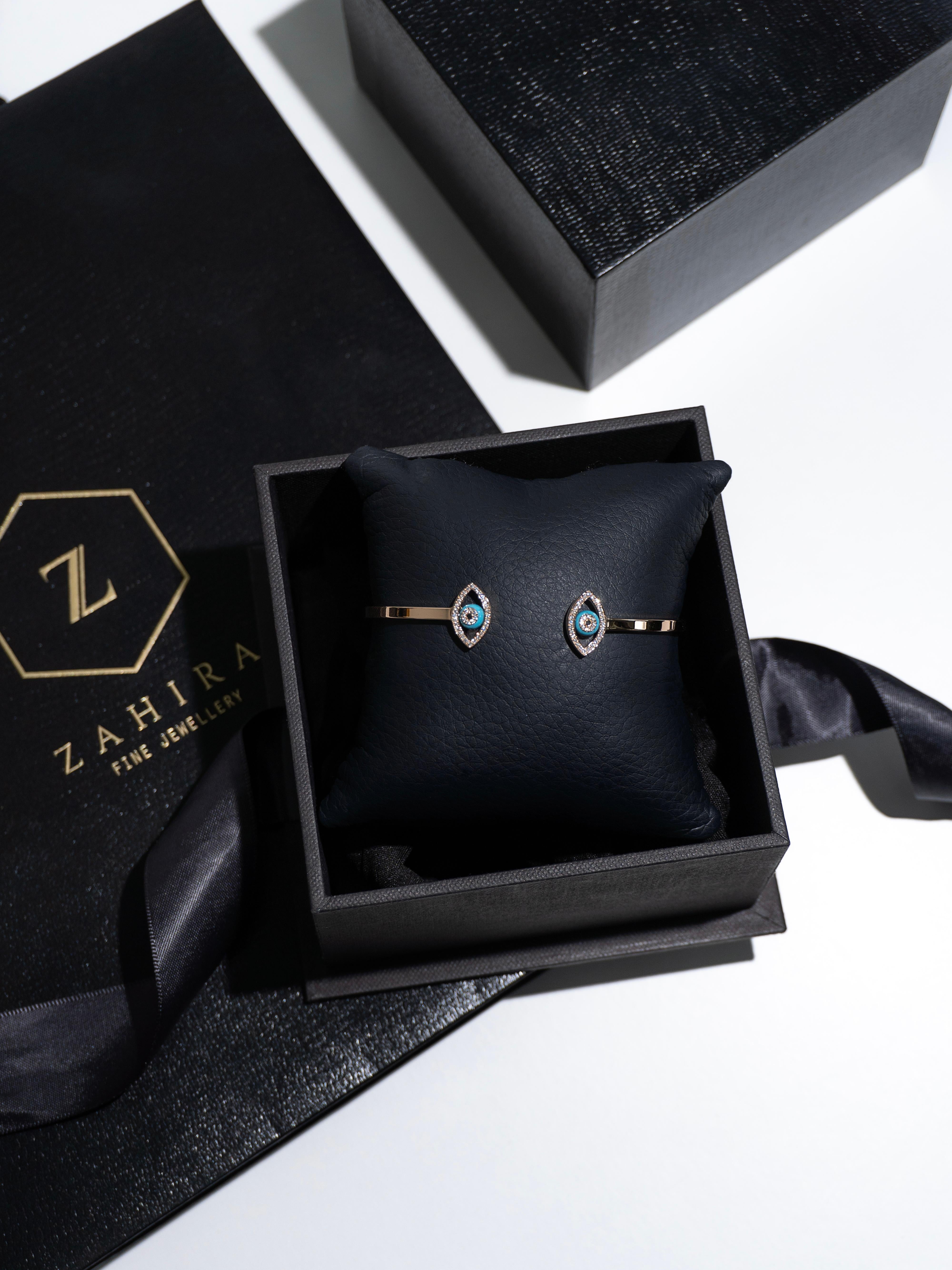 Bracelet jonc Evil Eye en or rose 18 carats en vente 2