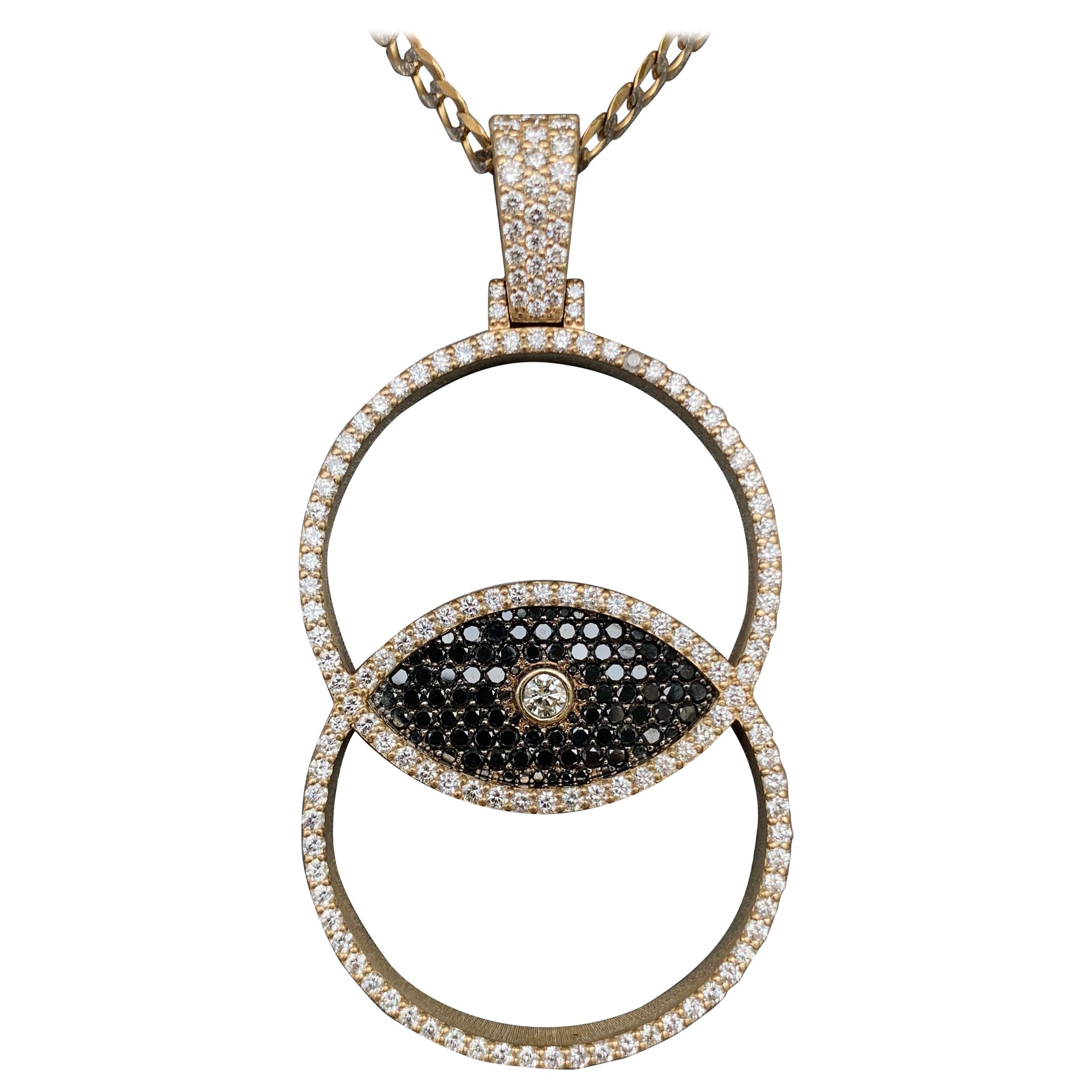 Ciondolo con diamante bianco e nero "Evil Eye" (occhio del male) in vendita