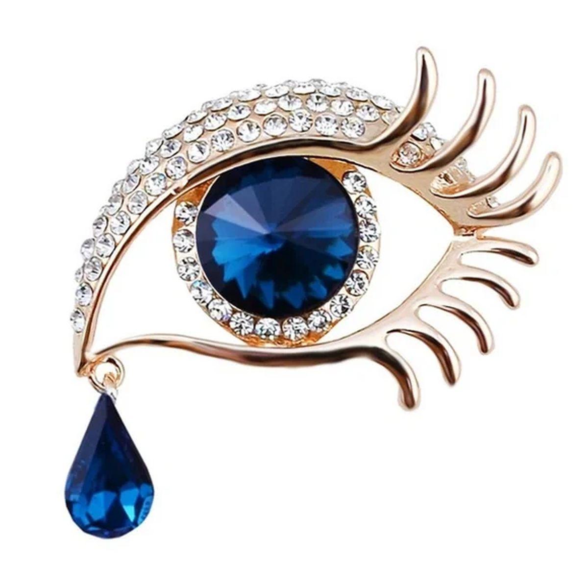 Taglio misto Spilla con goccia di cristallo blu e diamante con occhio maligno in vendita