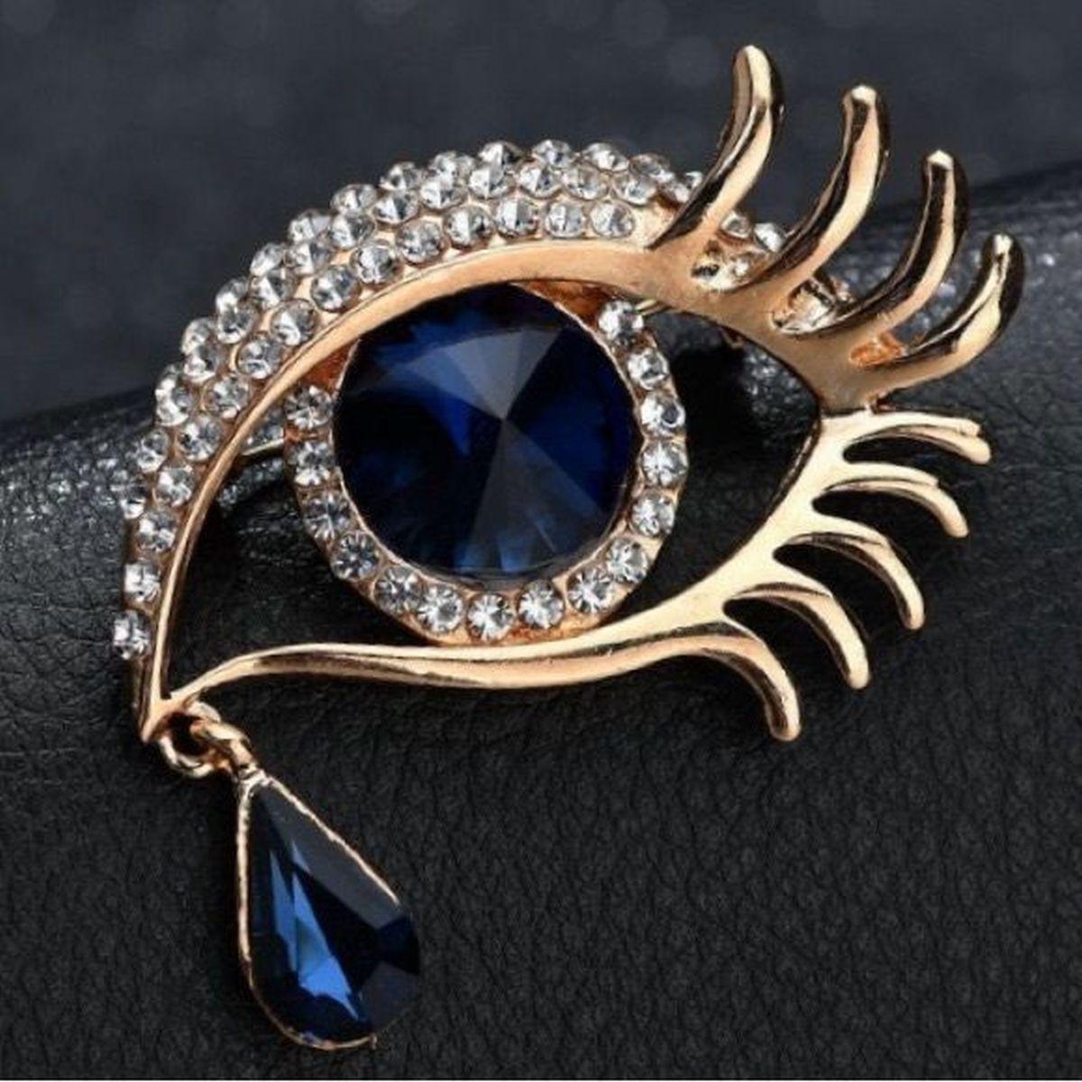 Spilla con goccia di cristallo blu e diamante con occhio maligno In condizioni ottime in vendita a Montreal, QC