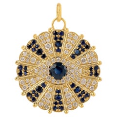 Evil Eye Blue Sapphire & Pave Diamond 14k Yellow Gold Pendant