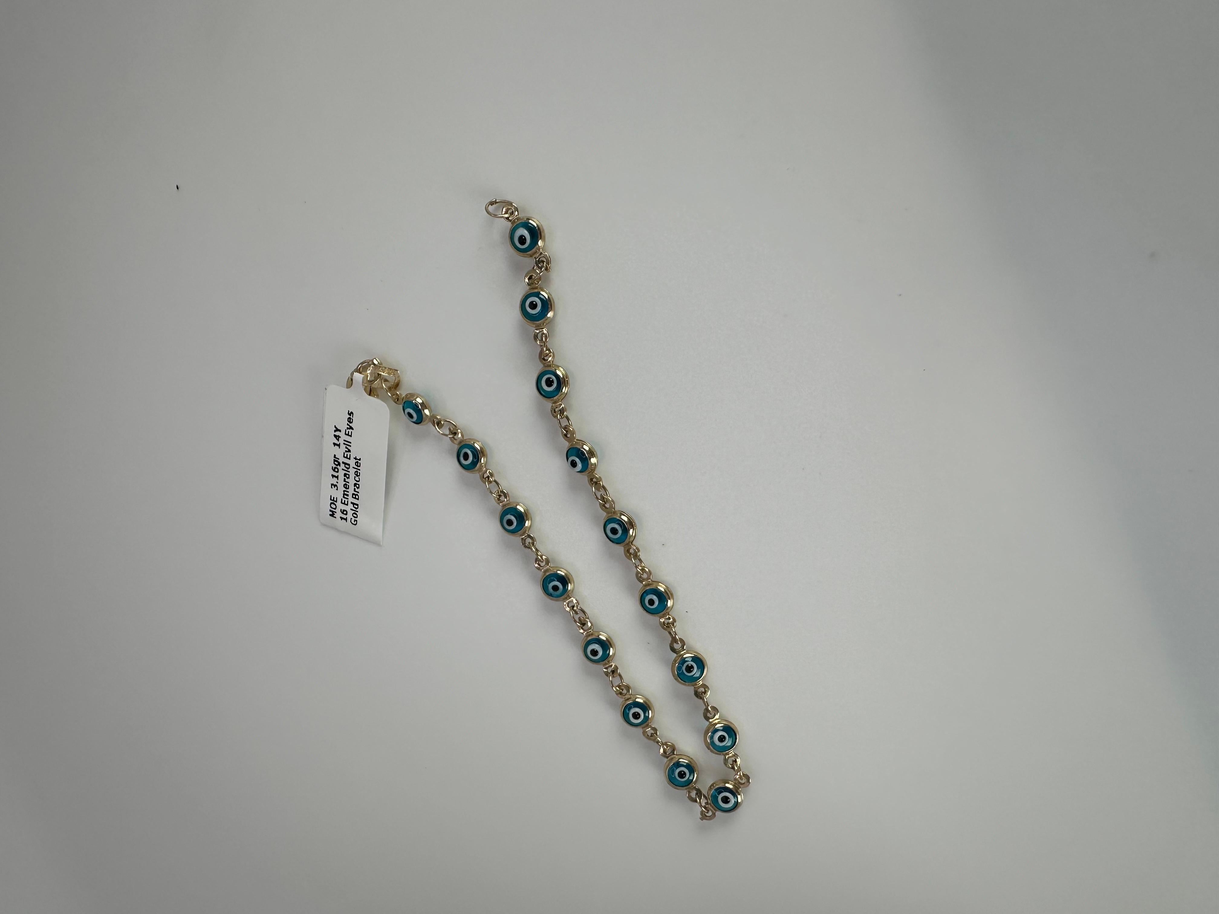 Evil eye bracelet 14KT gold 3.16 grams In New Condition In Jupiter, FL