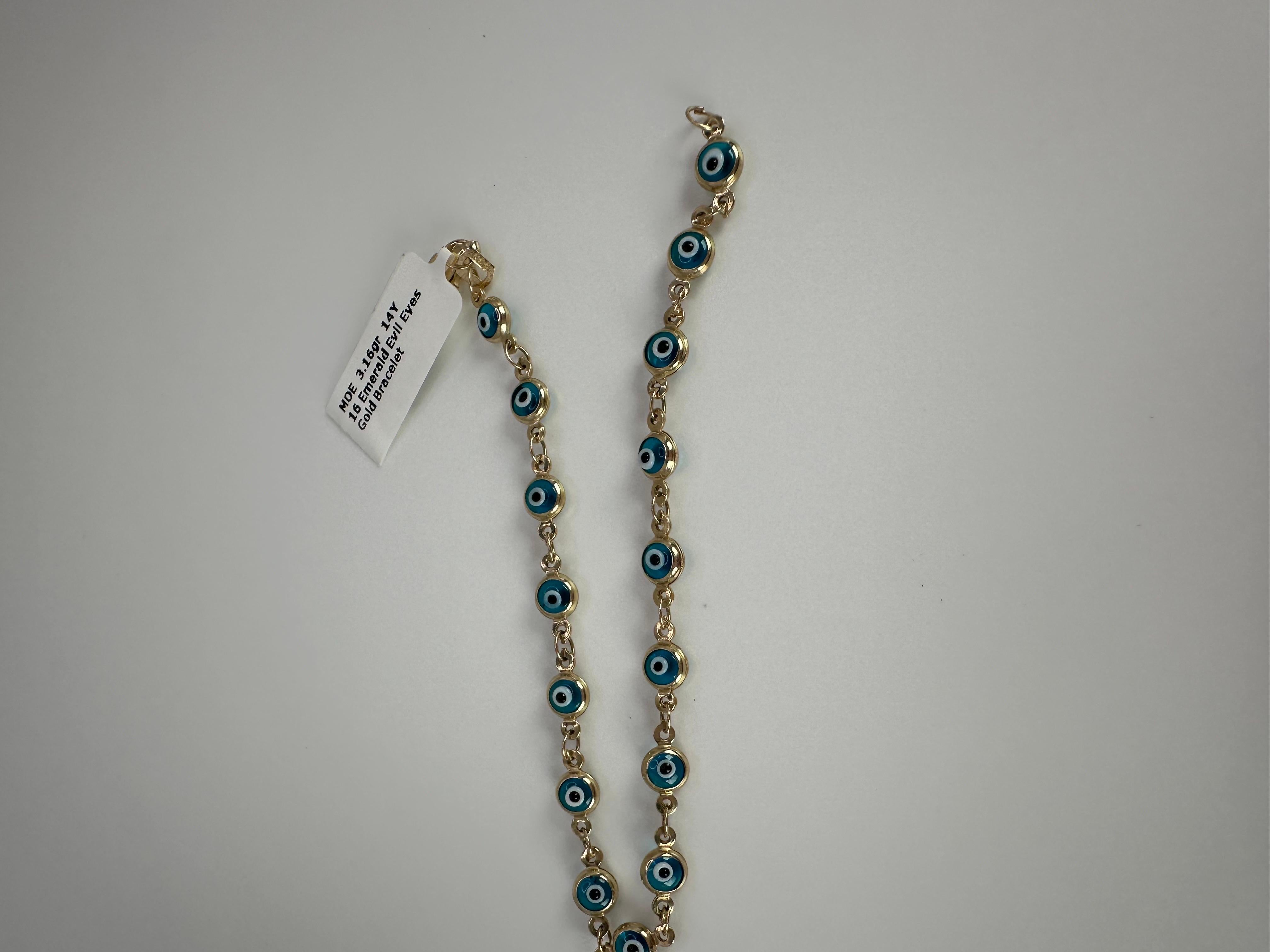 Women's or Men's Evil eye bracelet 14KT gold 3.16 grams