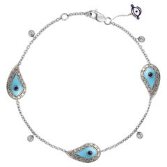 Evil Eye Bracelet 18K White Gold 2.37ct. White Diamond & Sapphire Talisman