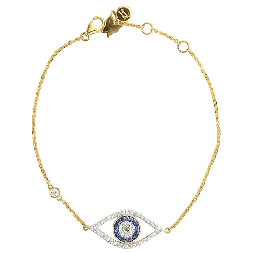 Evil Eye Armband aus 18 Karat Gelbgold mit blauem Saphir und Diamant