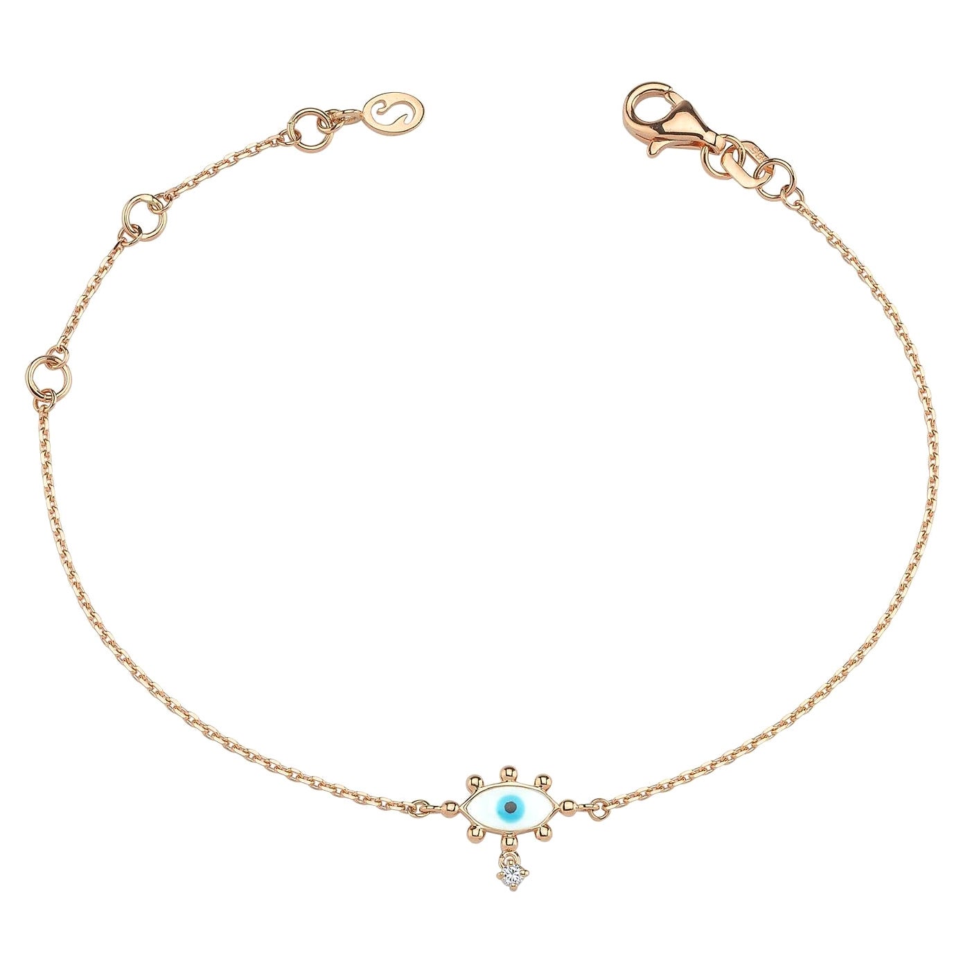 Evil Eye Armband mit weißer Emaille und weißem Diamanten von Selda Jewellery im Angebot