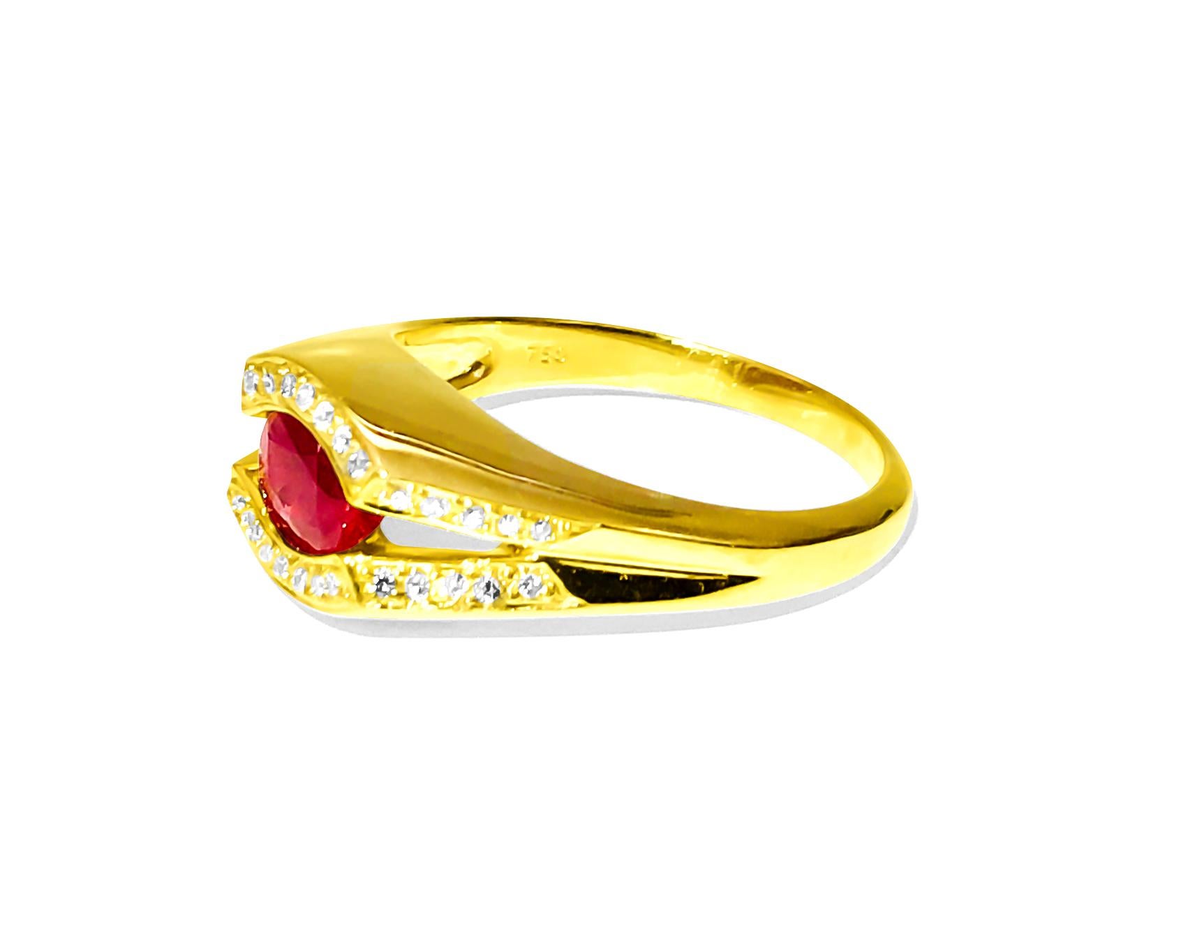 Anello con diamante e rubino Burma Evil Eye in oro 18 carati In condizioni ottime in vendita a Miami, FL