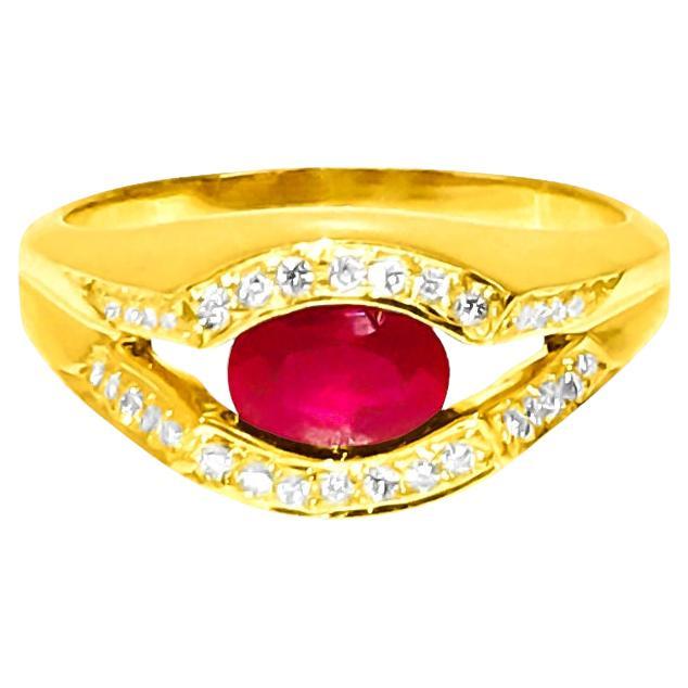 Bague rubis birman diamant œil maléfique or 18K