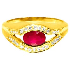 Evil Eye Burma Ruby Diamond Ring 18K Gold