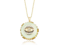 Evil Eye Charm Lime Green Marble Necklace with 14K Yellow Gold - .39ct Diamonds
