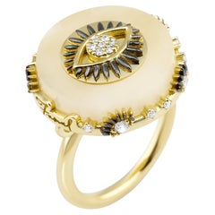 Evil Eye Charm Marble Ring with 18K Yellow Gold and .39ct Diamonds 