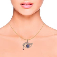 Pendentif de créateur « Evil Eye » avec diamant baguette blanc naturel et saphir bleu