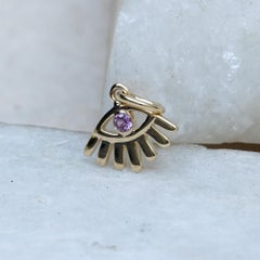 Evil Eye Charm Solid 14k Yellow Gold Jewelry Genuine Pink Sapphire Gems Pendant