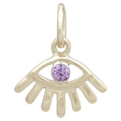 Evil Eye Charm Solid 14k Yellow Gold Jewelry Genuine Pink Sapphire Gems Pendant