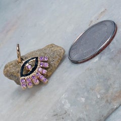 Evil Eye Charm Solid 14k Yellow Gold Jewelry Natural Pink Sapphire Gems Pendant